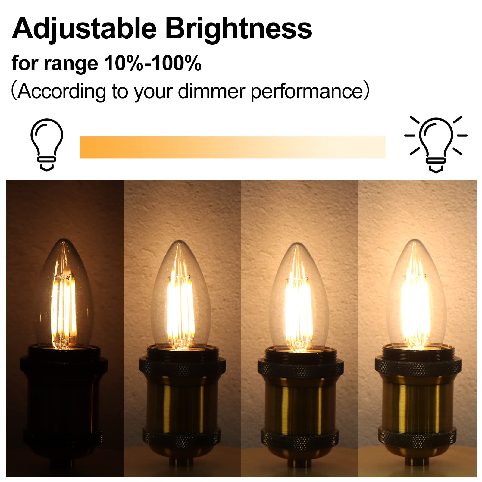 Bort B11 Chandelier Led Light Bulbs, Dimmable 4W Equivalent To 40W Led Candelabra Bulbs, 2700K Warm White, E26 Standard Medium B