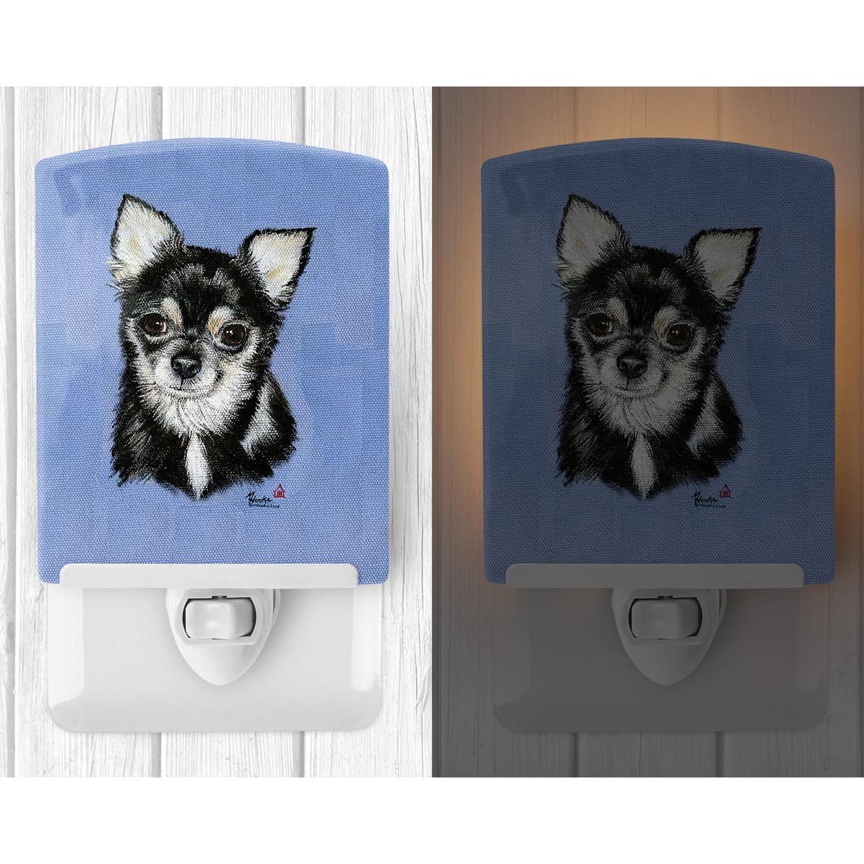 Carolines Treasures Night Light, Chihuahua in Blue, Ceramic, UL-Certified, 6x4x3 inches, Model MH1016CNL