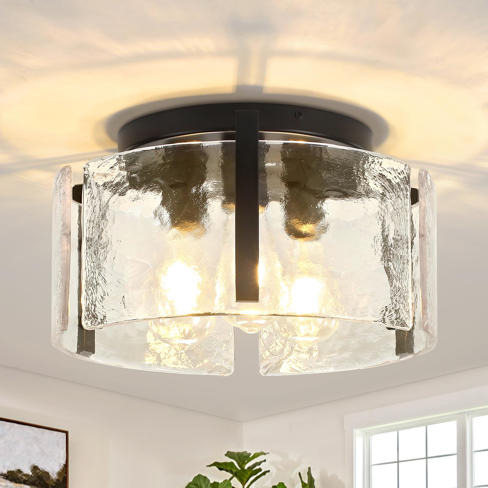 18.5 Modern Brushed Nickel Semi Flush Mount Ceiling Light  Hallway Light Fixtures  4-Light Glass Ceiling Lights for Entryway Kitchen Dining Room Foyer Bedroom Living Room Lighting Fixtures UL-Listed