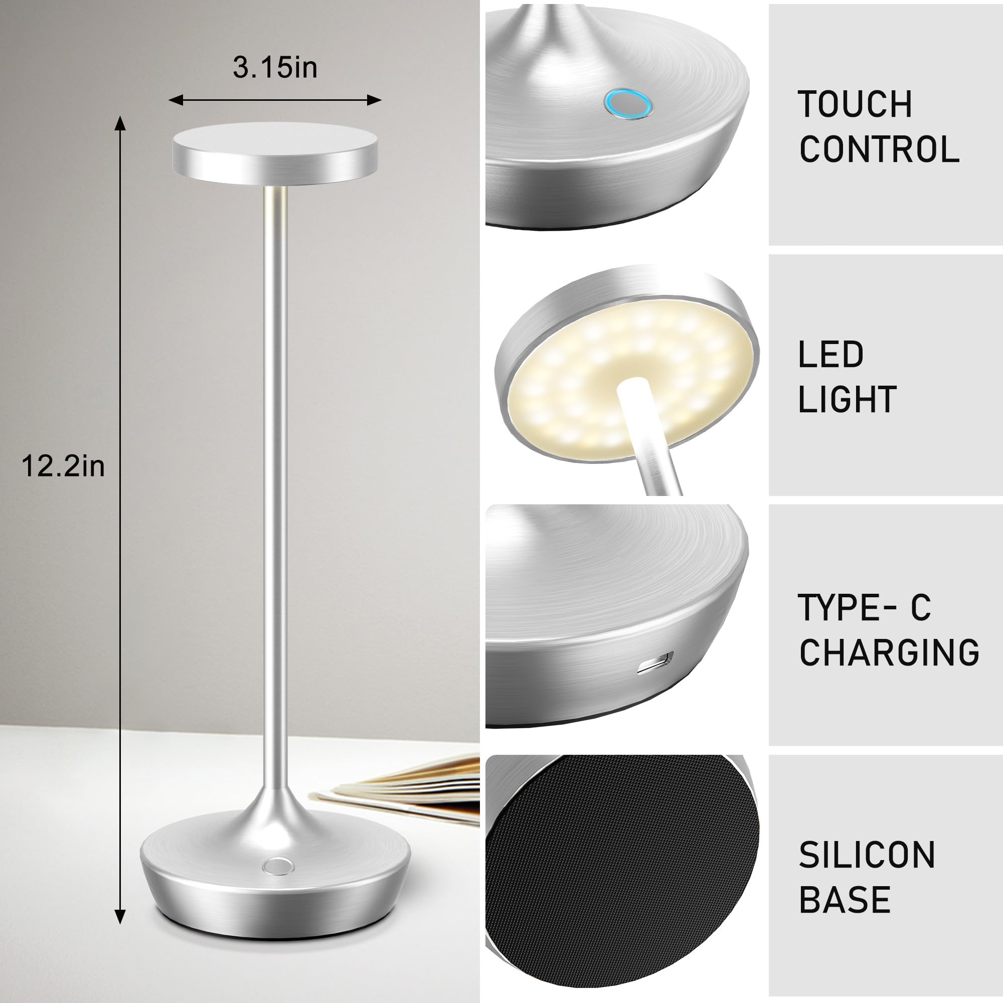 Willdoak Cordless Table Lamp Rechargeable - 6000Mah Led Battery Operated Table Light - Portable Touch Dimmable Outdoor Waterproo