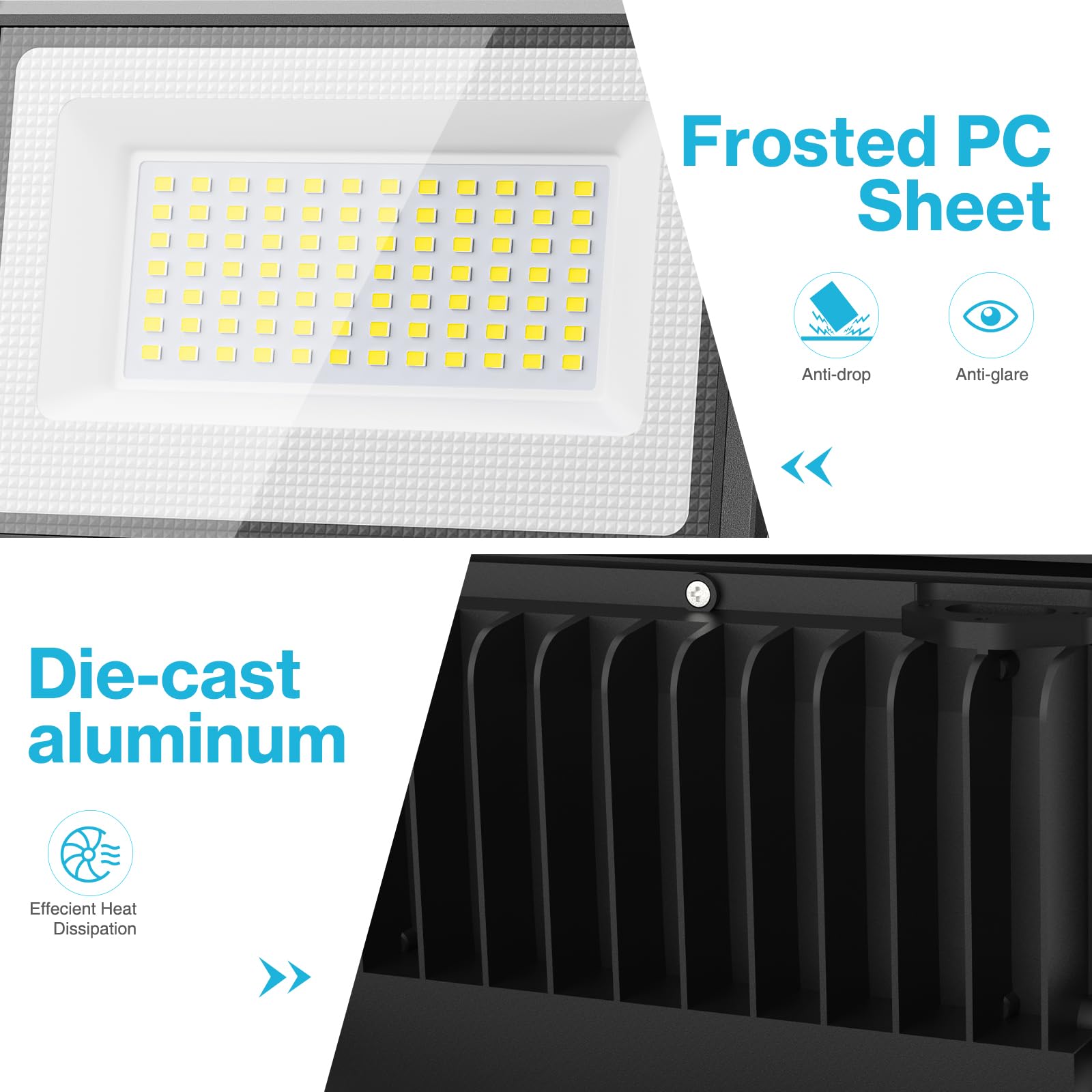 Olafus 60W LED Flood Light - 6000LM Super Bright, IP66 Waterproof, Black, Model LAA50G, Outdoor Work Lights for Yard and Garden