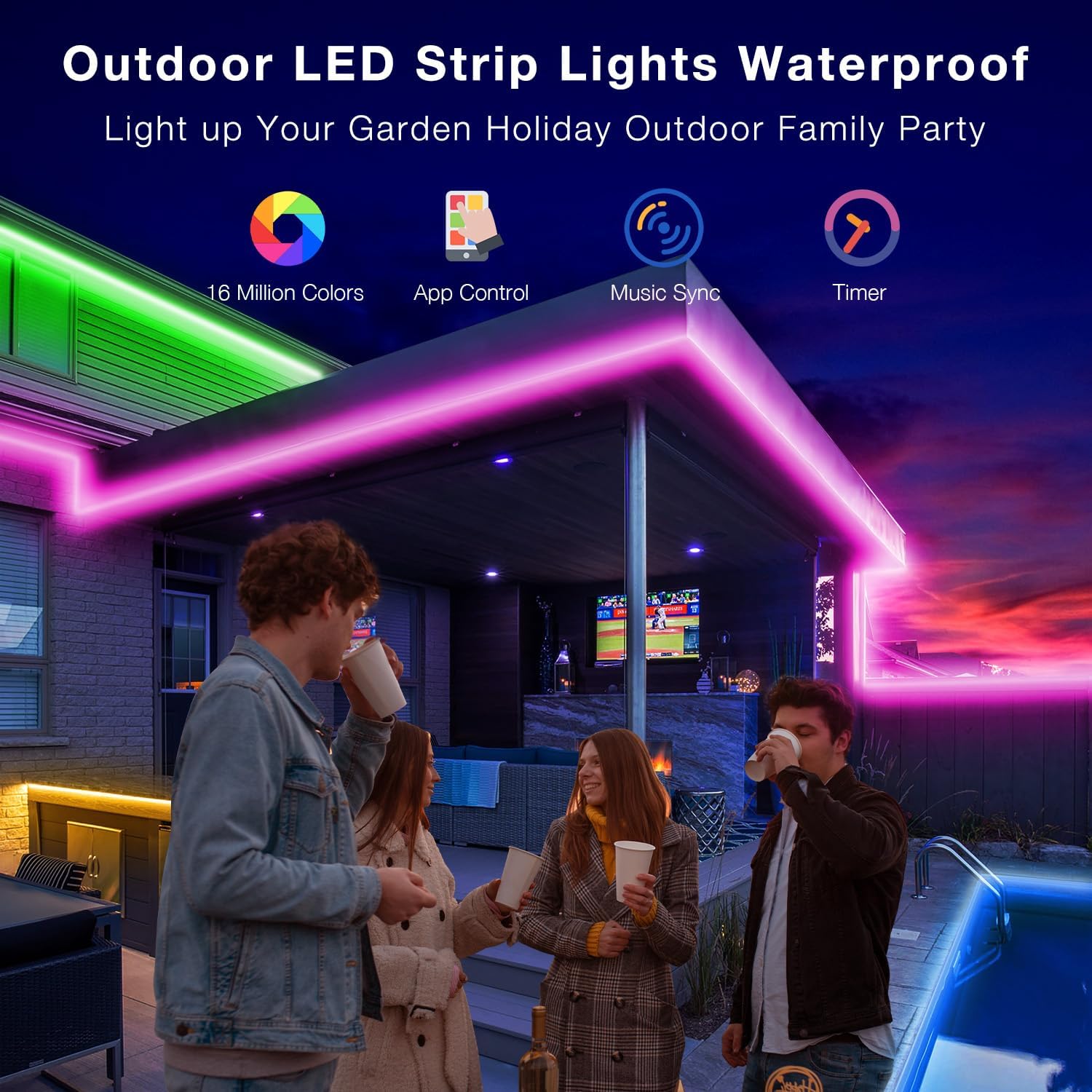 DAYBETTER 200ft Waterproof LED Strip Lights, RGB Color Changing with 24 Keys Remote, Ideal for Bedroom, Party, Holiday Decor