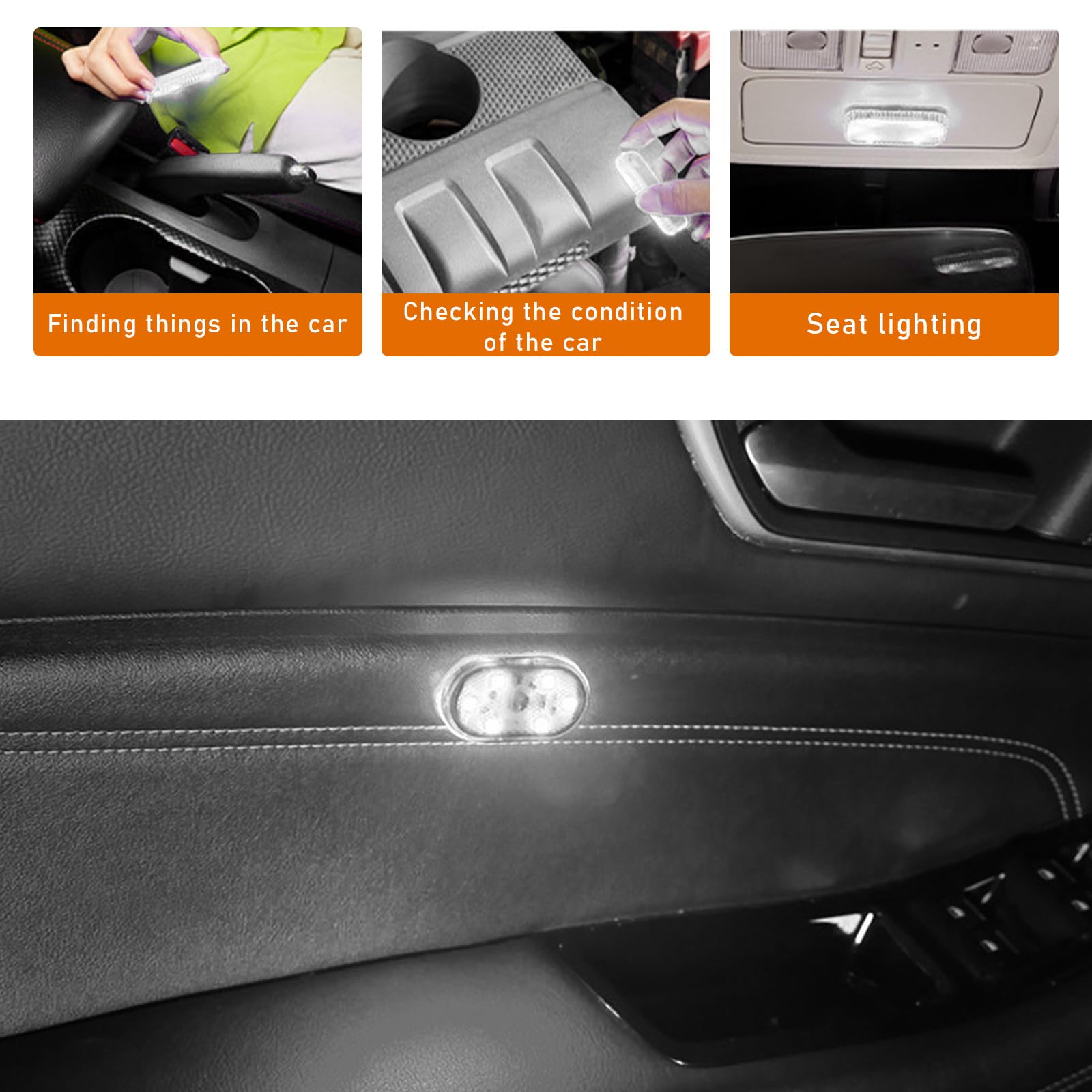 Ziciner Car Wireless LED Lights, Super Bright, USB Rechargeable, 2 PCS, White, Universal Fit for Cars, Trucks, SUVs, Vans