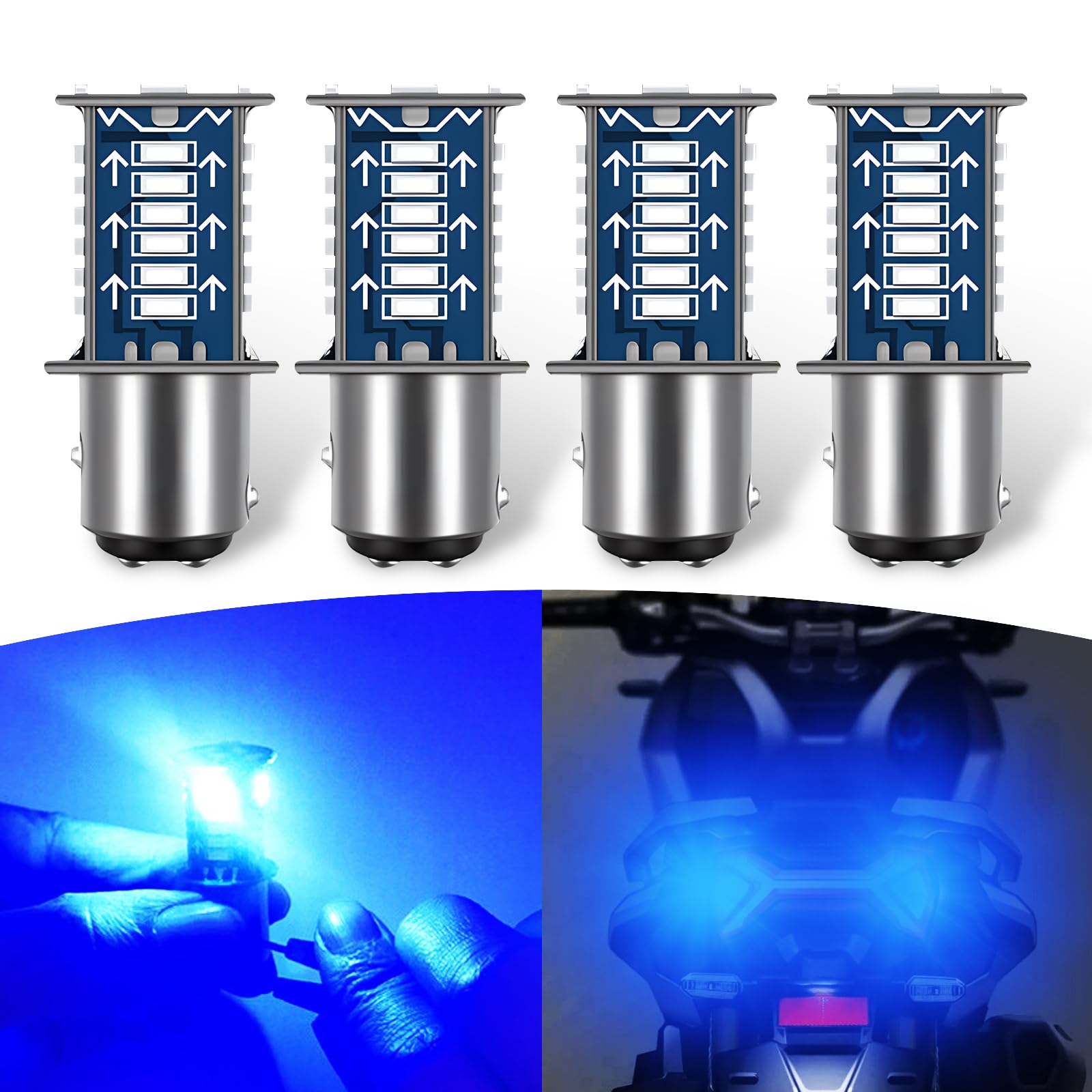 UGSHY 1157 LED Brake Light Bulb, 4 PCS, Double Contact BAY15D, Blue, Model UGLED2201BE-4PCS