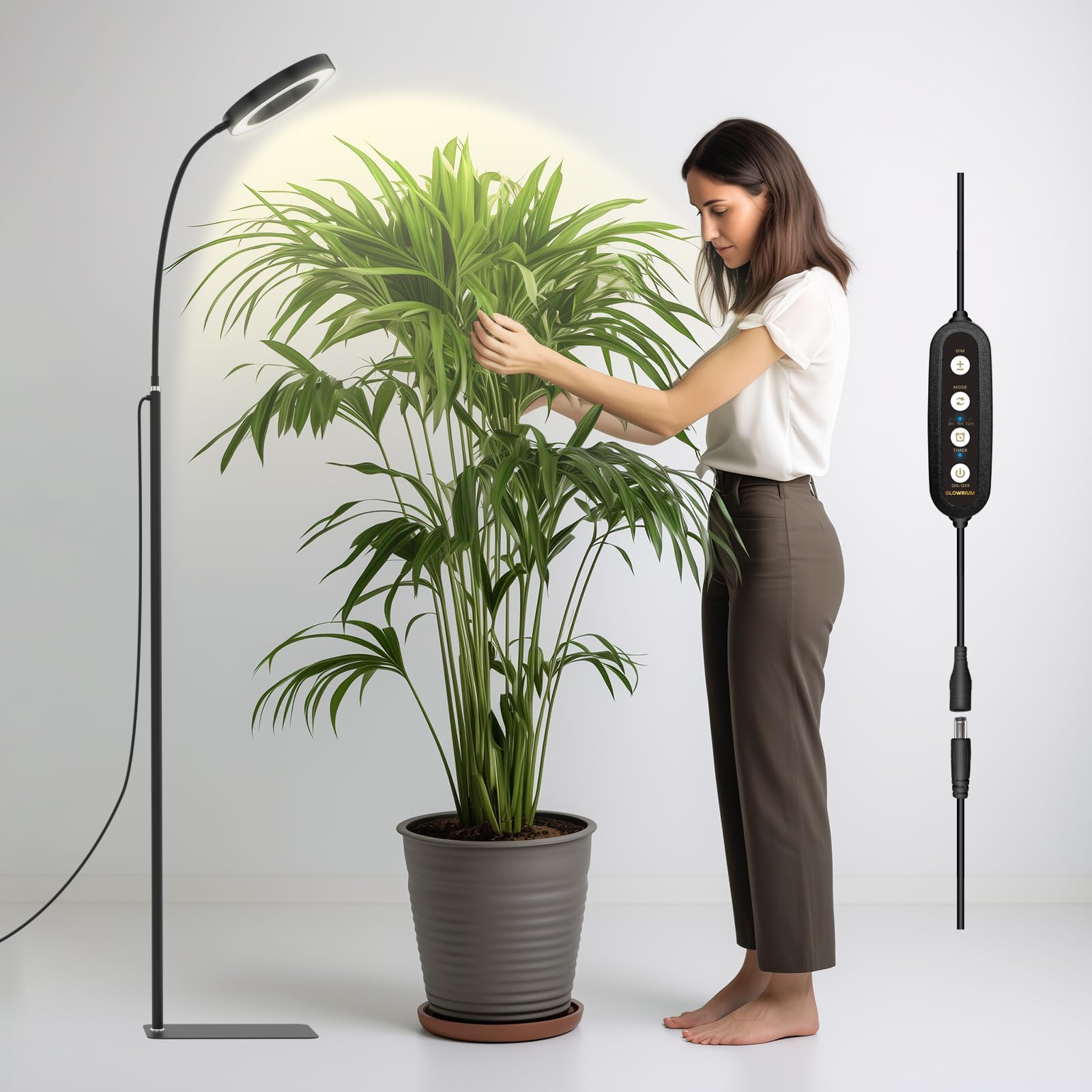 Glowrium Grow Lights For Indoor Plants, 20W Led Plant Grow Lights With Auto-Timer, Full Spectrum Adjustable Height Standing Plant Grow Lights, 3 Light Modes, 6-Level Dimmable (Black)