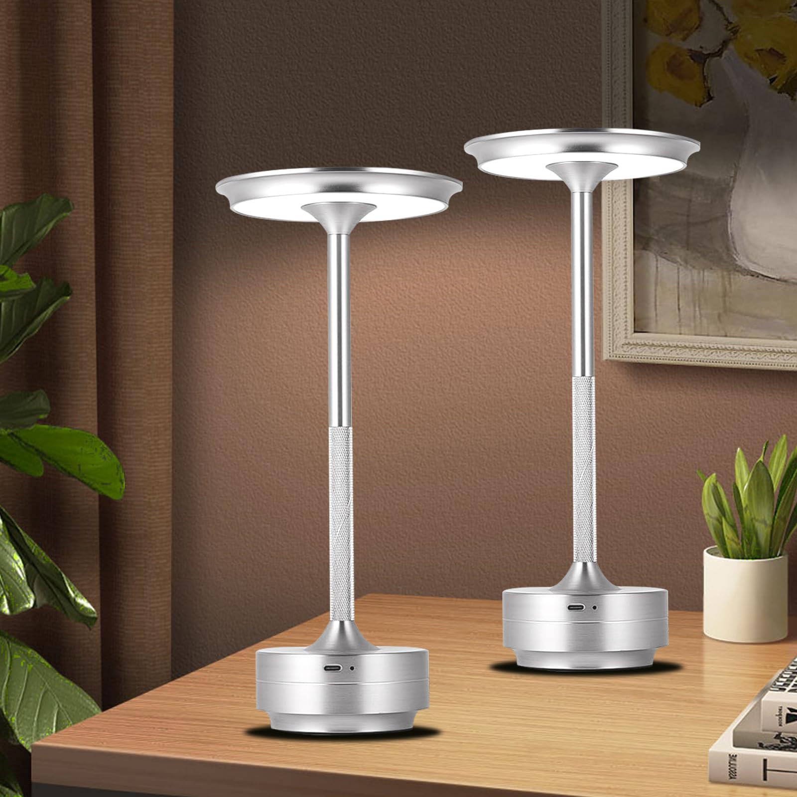 Jdvads Cordless Table Lamps 2 Pack Rechargeable, Portable 5000mAh Battery Table Light,3 Color Stepless Dimming LED Table Light, 