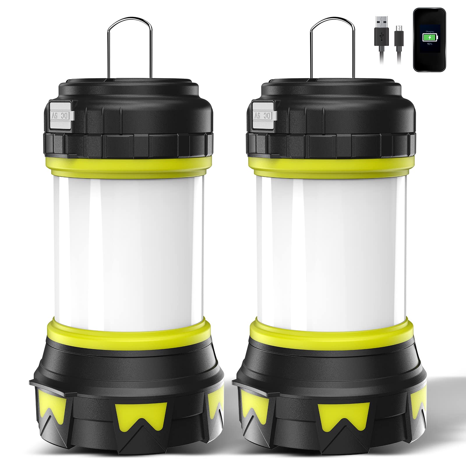 Bochaos Rechargeable Flashlights - 6 Modes Led Lantern, 3000Mah Battery, Ipx4 Waterproof, Medium-2Pack, Green, Model Hc-261