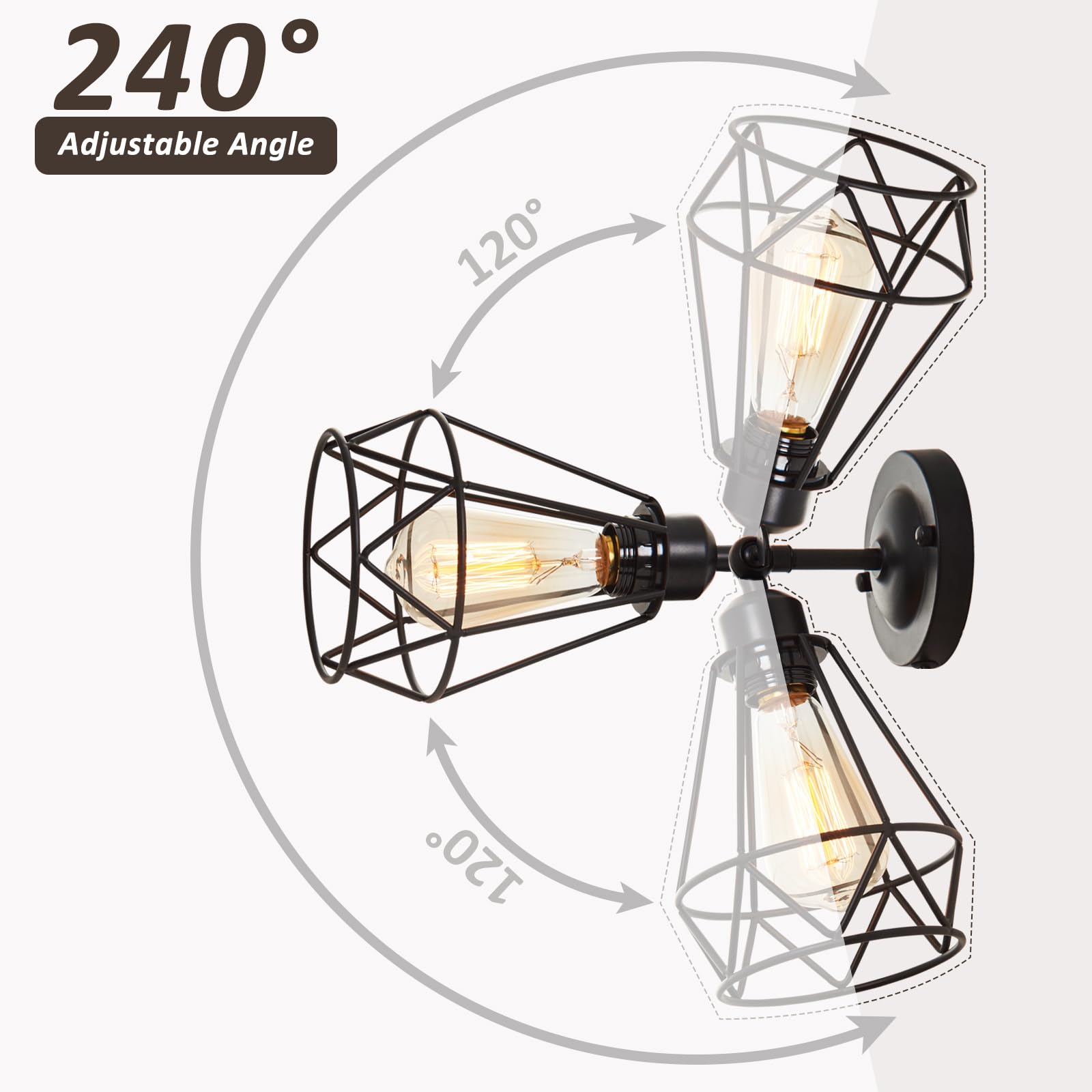 Yxth Industrial Black Plug-In Wall Sconce, Vintage Metal Light Fixture For Kitchen & Bedroom - 2 Pack