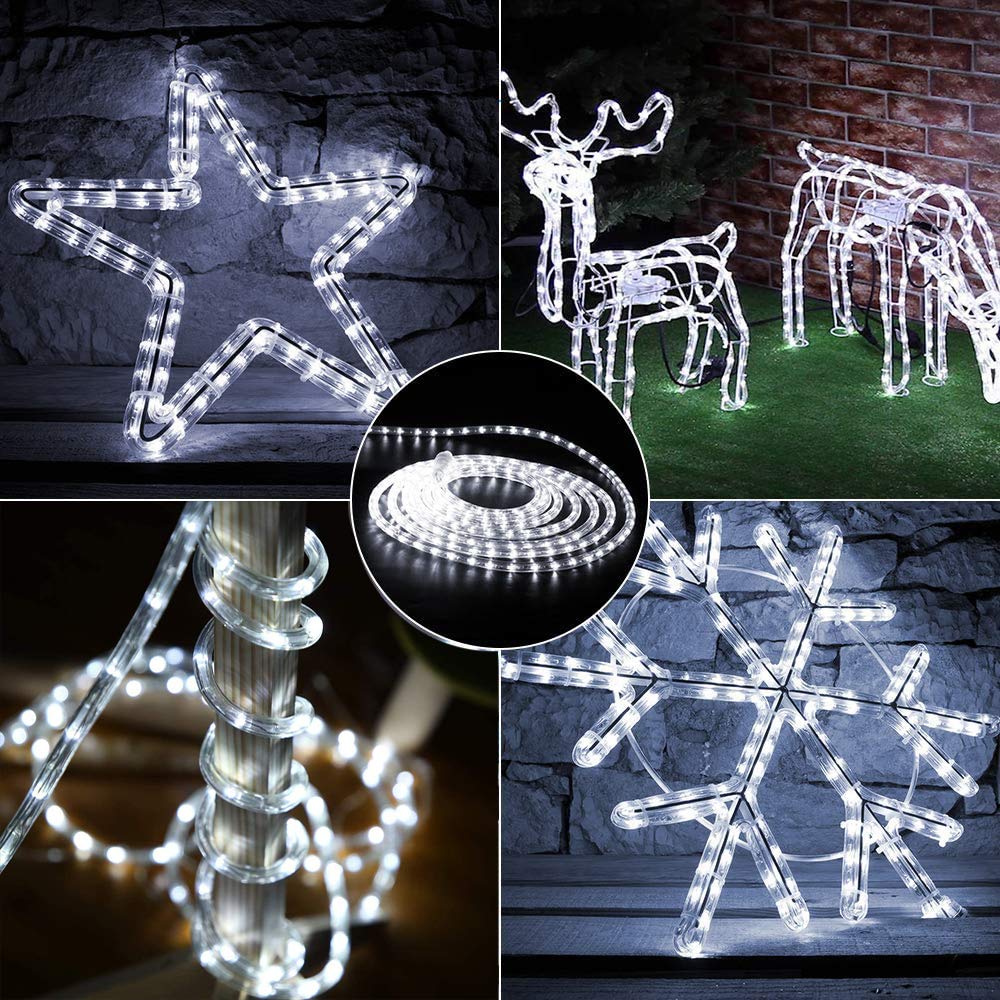 Toodour LED Rope Lights Outdoor, 100ft 720 LED Christmas Tube String Lights, 8 Modes Connectable Clear Tube Decorative Lighting