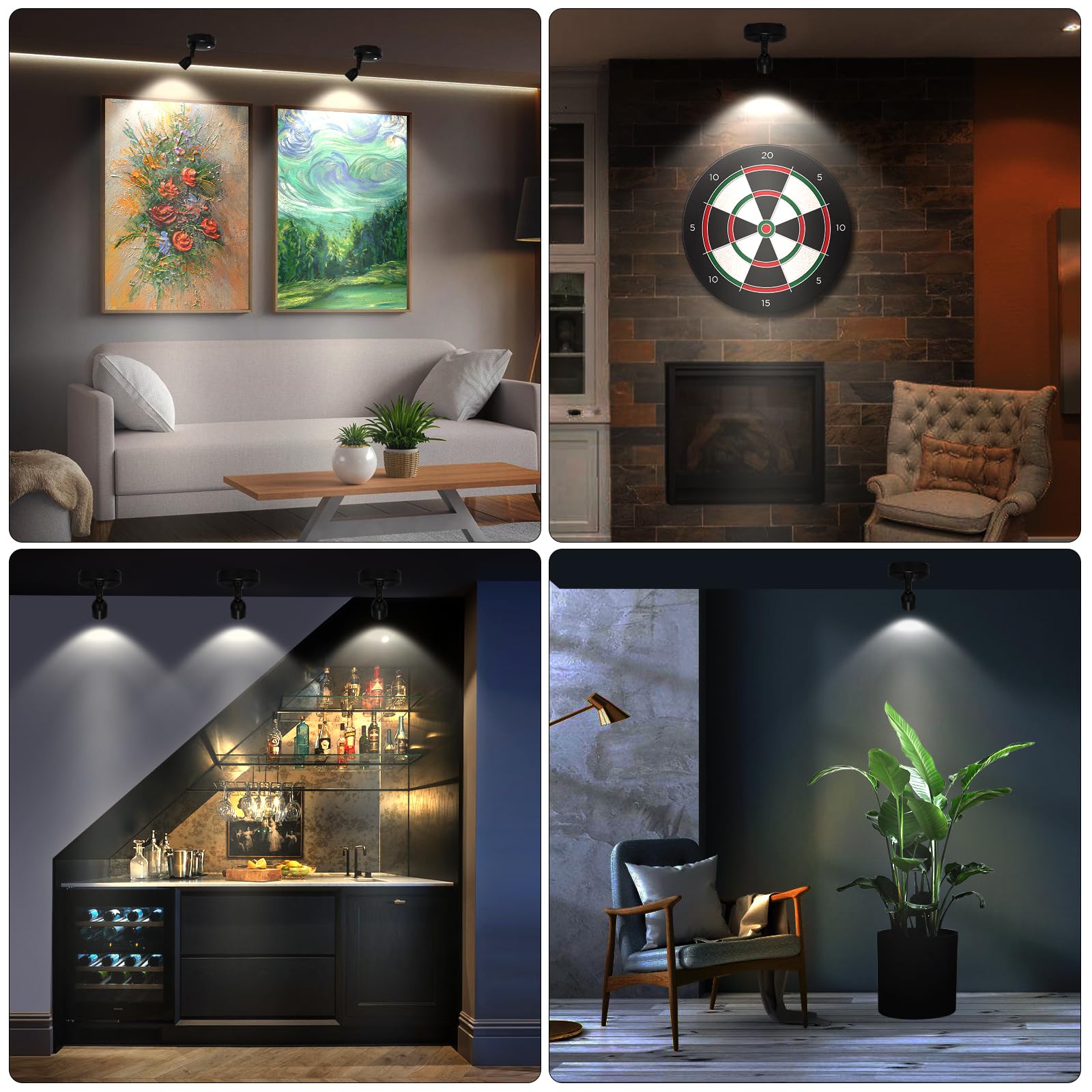 Dunhaoji Spotlight Battery Operated, Led Accent Lights With Remote, Wireless Spot Light For Indoor Plant Tree, Stick Up Lighting For Display Picture Painting Dartboard Wall Decor Artwork Photo