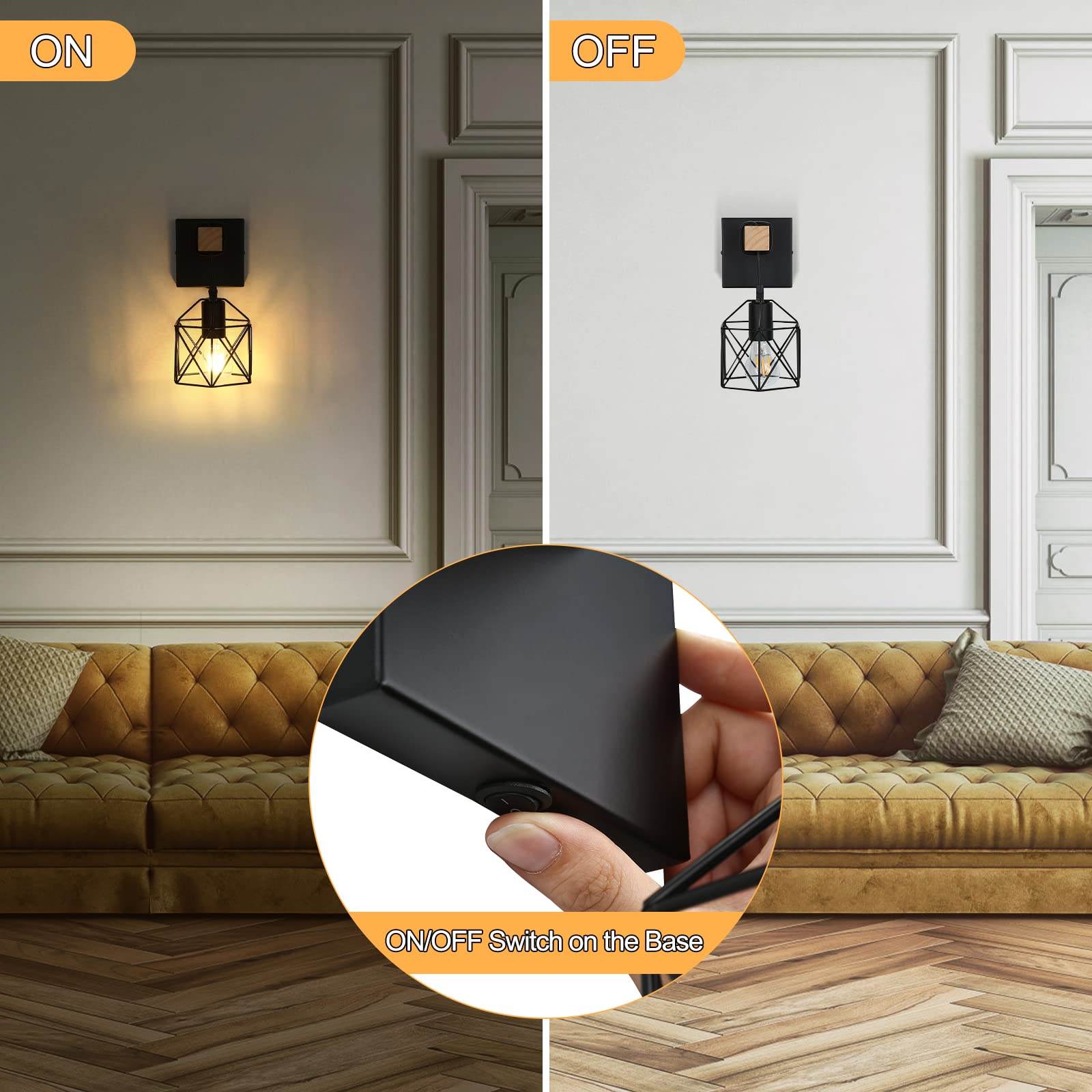 Lightess Black Wall Sconce Pack of 2, Dimmable Metal Cage Fixture, Model LG9939389