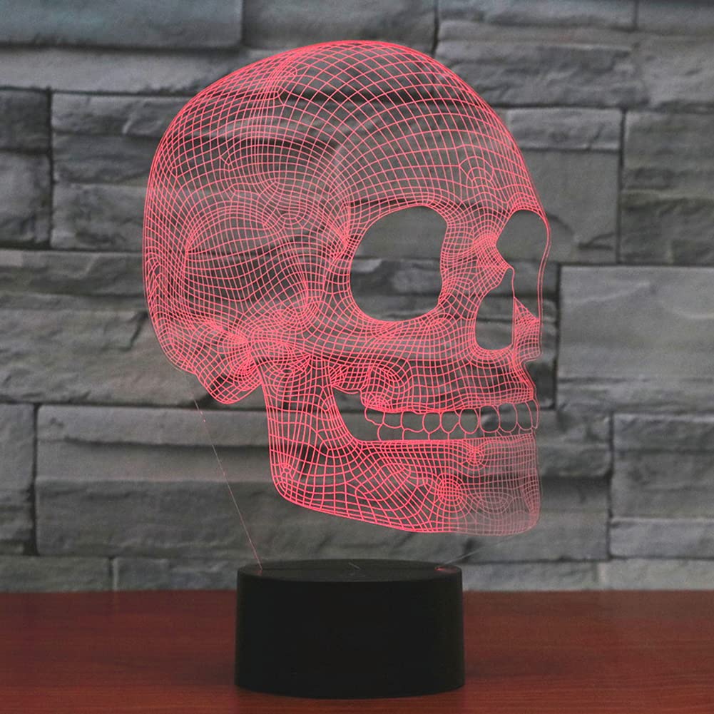 AGWIM 3D Skull Night Light Lamp, USB Touch Switch, 7 Colors, Model 8531, Acrylic, Halloween Decoration
