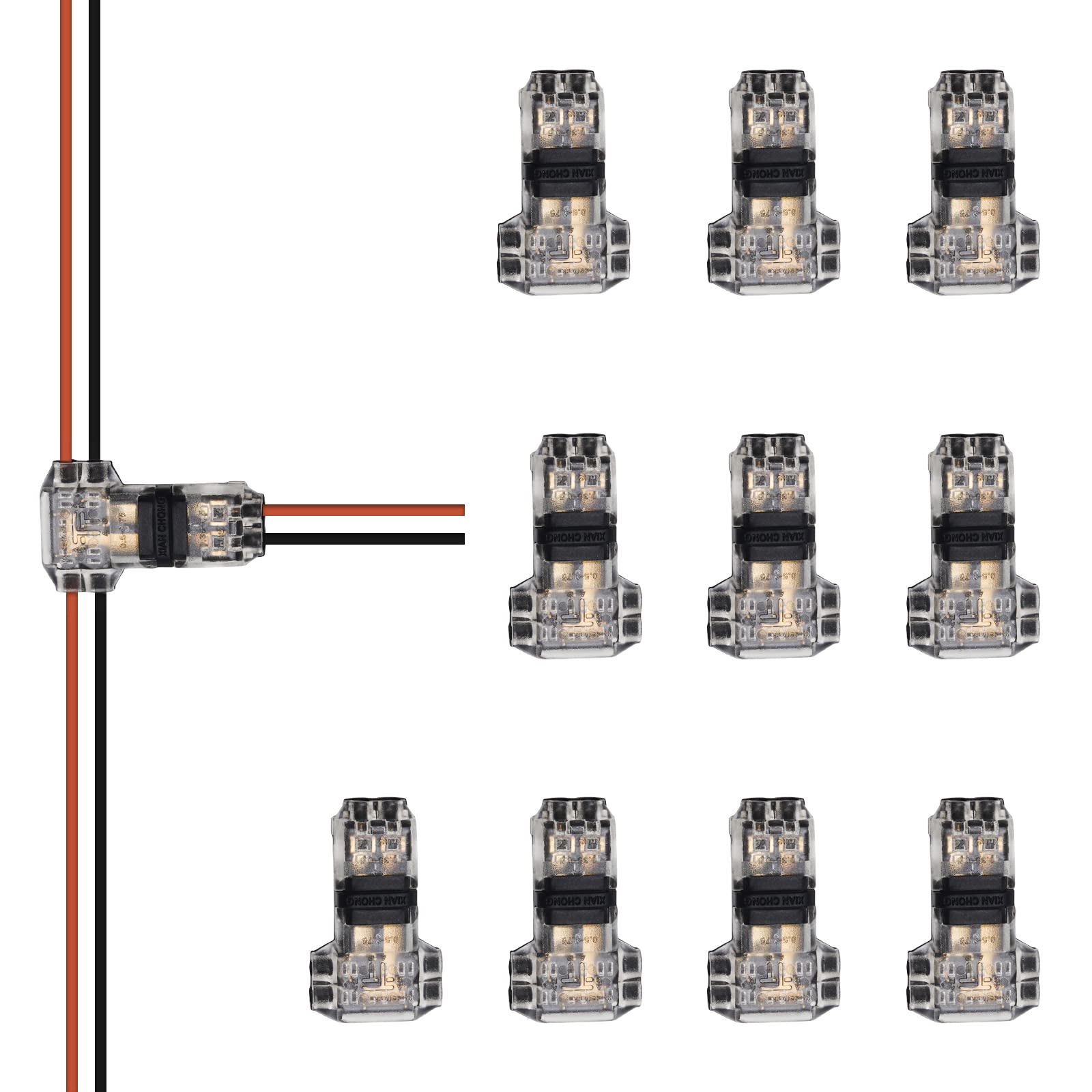PAUTIX 10 Pcs Wire Connectors,2 Pin 2 Way Low Voltage Universal Compact Wire T Tap Splitters Connectors,18-22AWG Electrical Wire