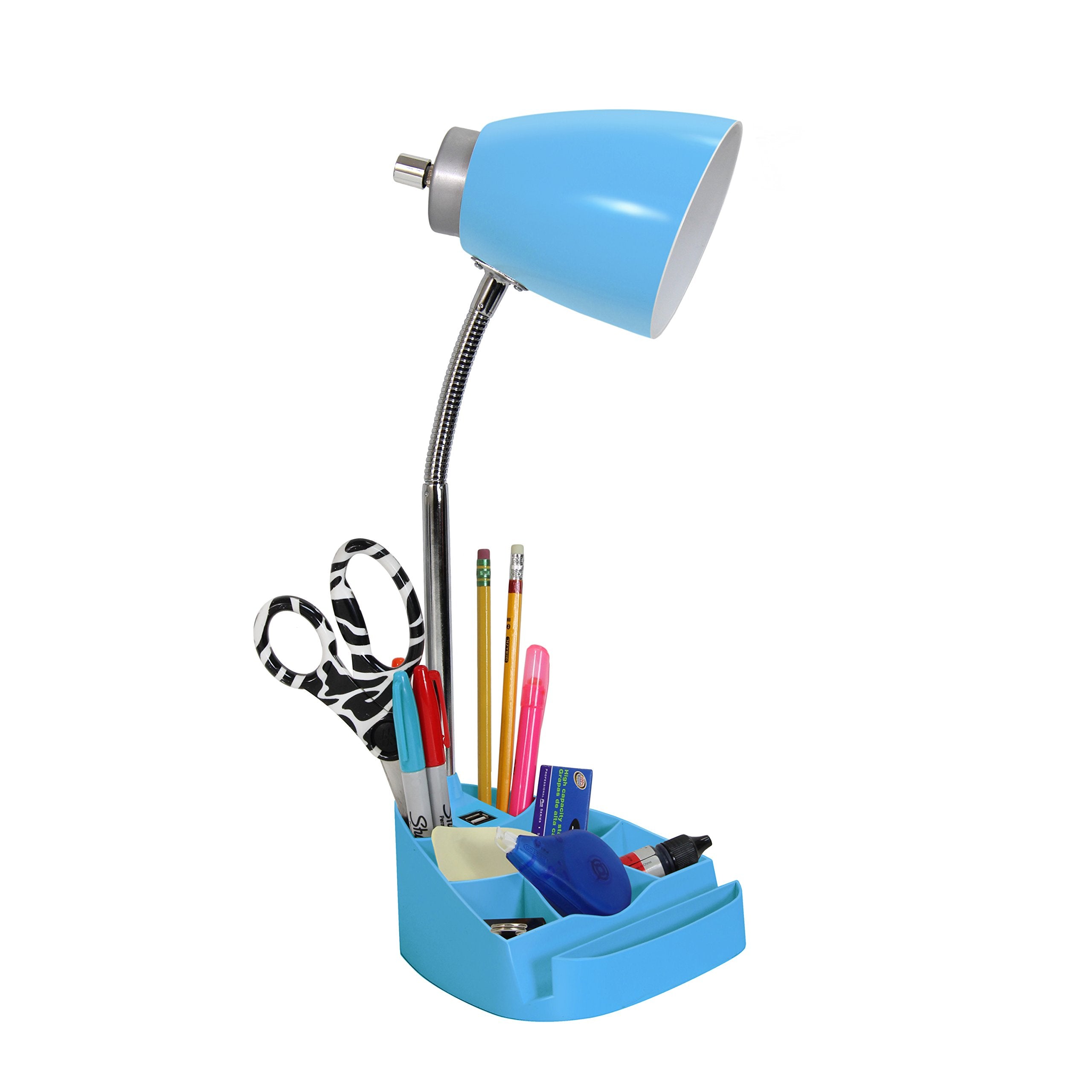 Simple Designs Ld1056-Blu Gooseneck Organizer Desk Lamp With Ipad/Tablet Stand Or Book Holder And Usb Port, Blue
