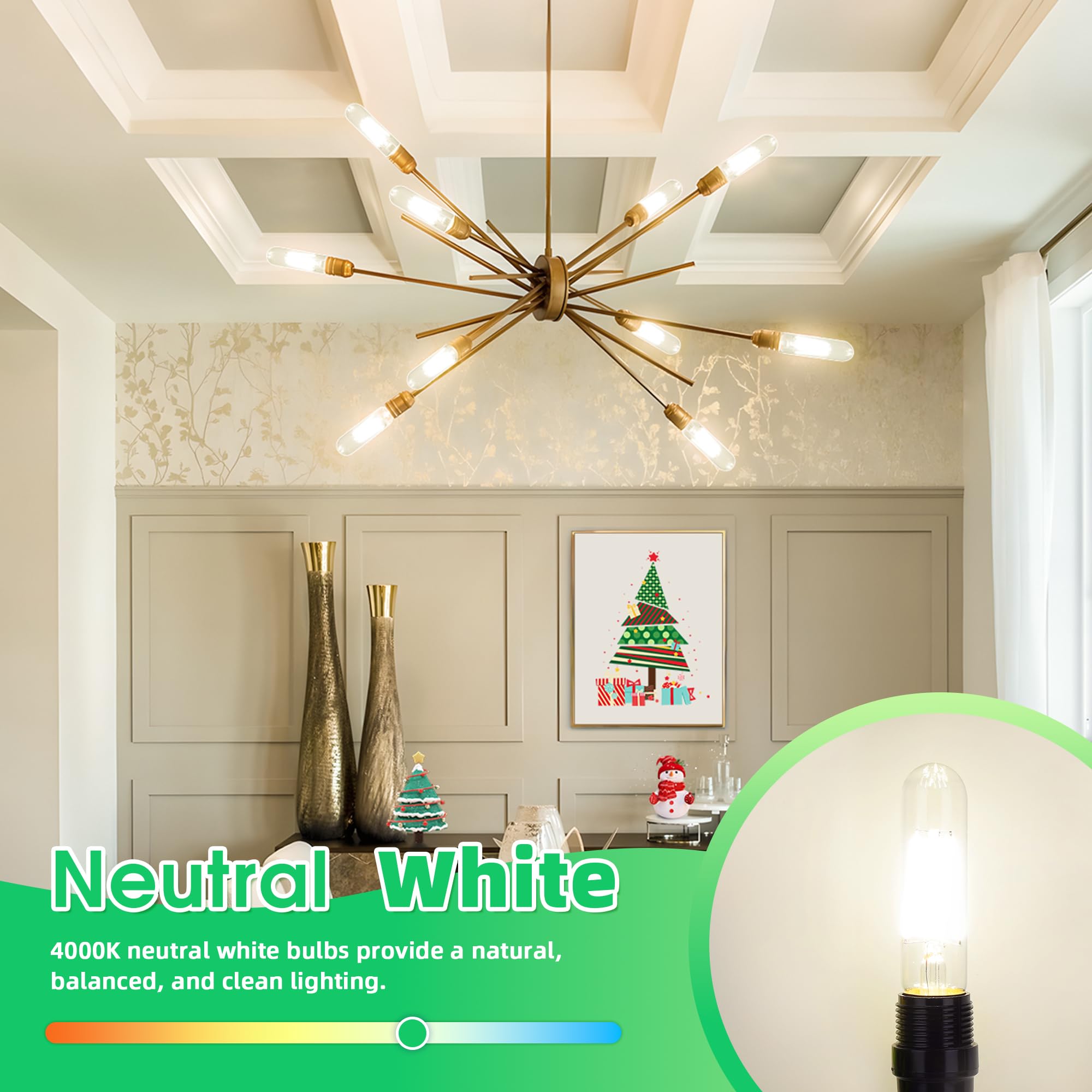 Ggoying Dimmable E26 Led Bulb 60W Equivalent, 600Lm Neutral White 4000K E26 Edison Bulbs, 6W Tubular T10 Led Bulb For Rustic Pen