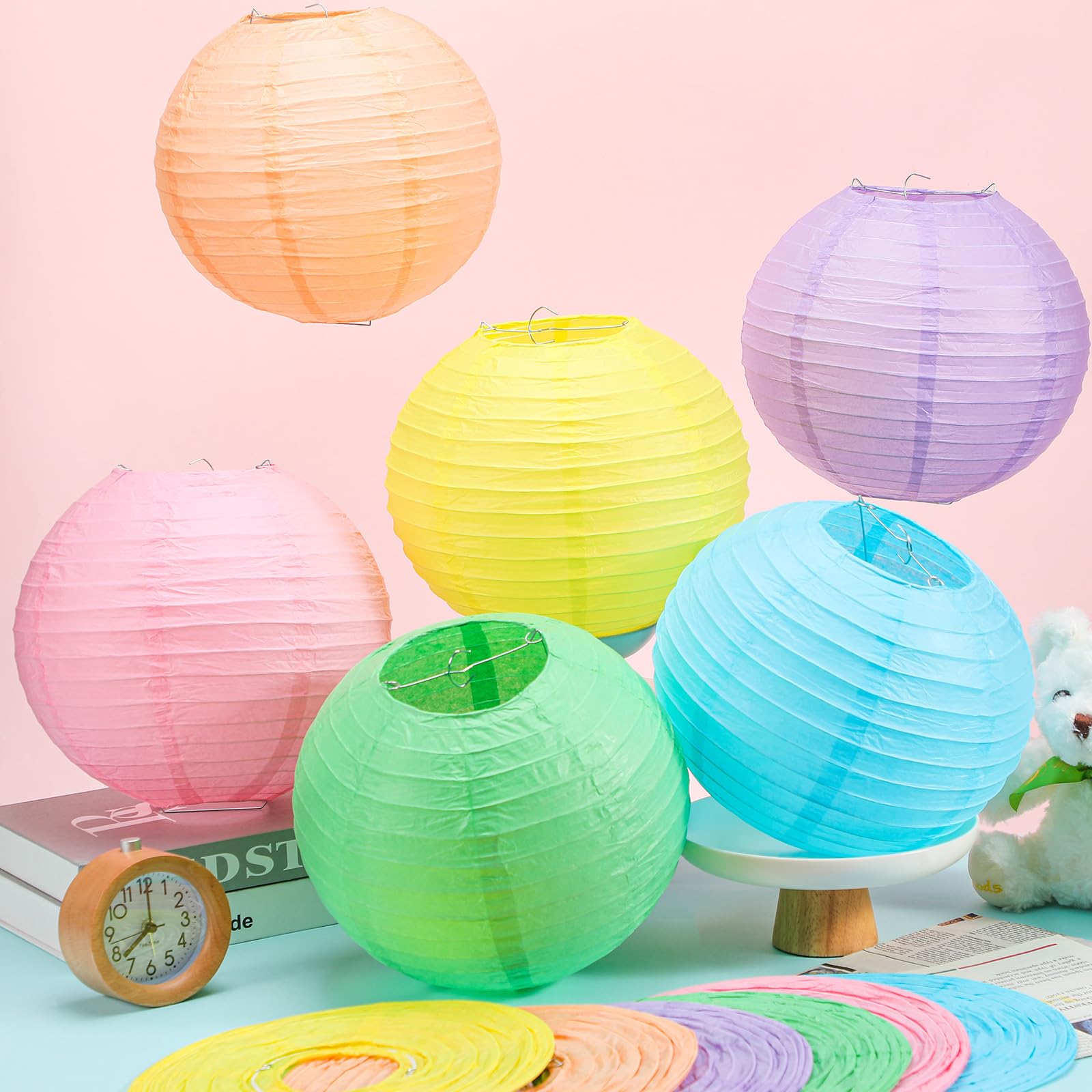 Retisee 12 Pcs 10 Inch Paper Lanterns Pastel Classroom Decor Rainbow Party Decorations Hanging Paper Lanterns For School Wedding Birthday Graduation Party Decorations(Pastel Colors)