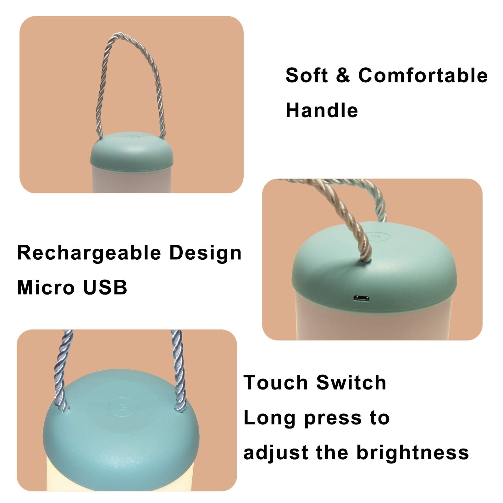 Startogo Portable Night Light For Kids, Rechargeable, Dimmable, 3000K Warm Light, Blue