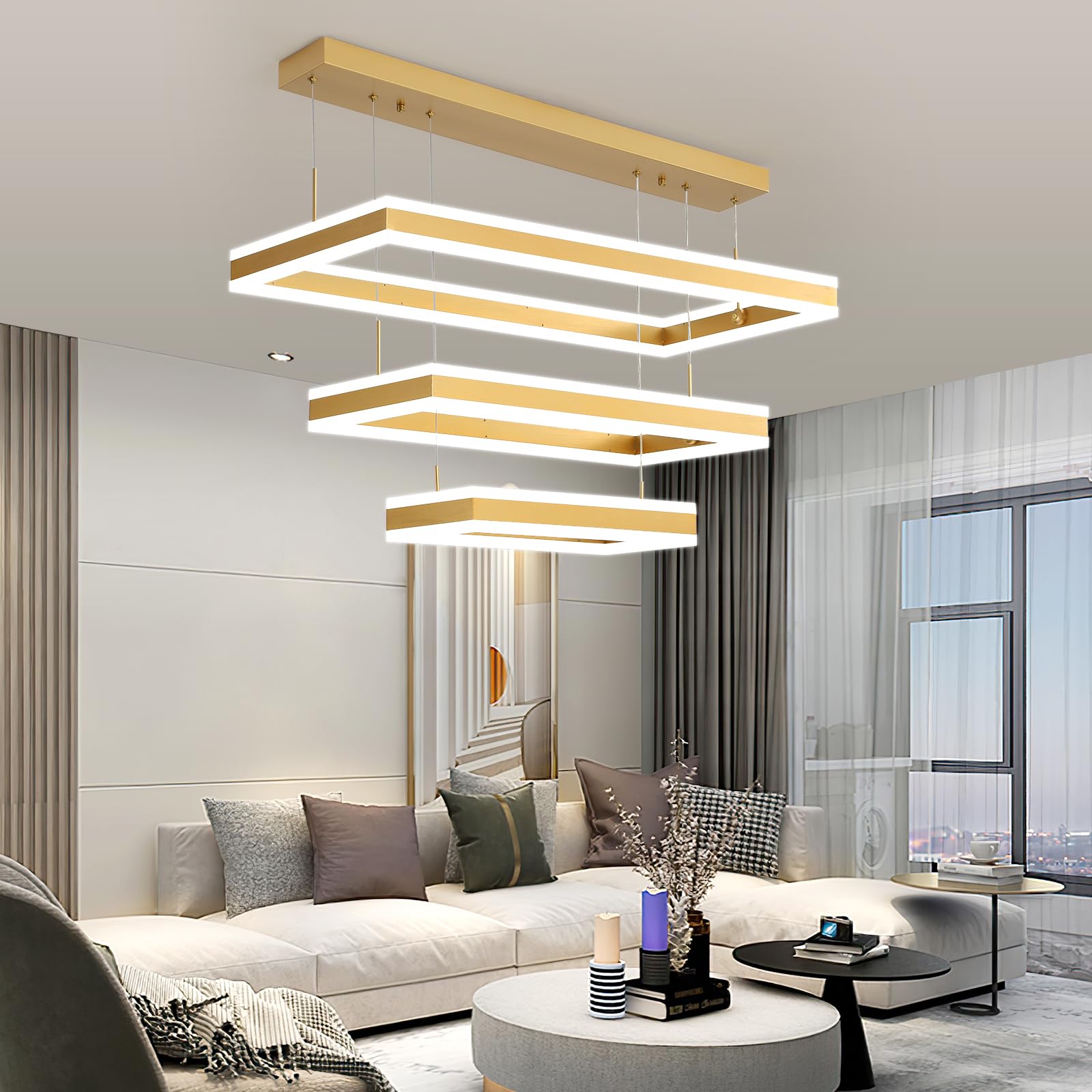 Matven Pendant Light, LED Chandelier with Remote, Dimmable, 15.74x23.62x31.49, Aluminum, Modern Design, for Kitchen & Dining Room