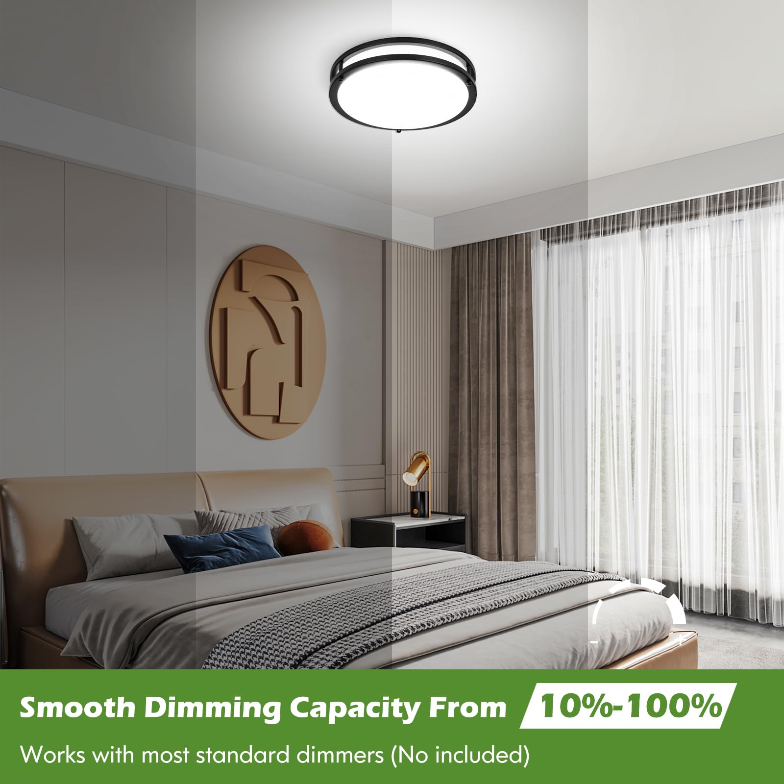 4-Pack 36W Led Flush Mount Lights, 3200Lm Black Ceiling Fixtures, 5 Color In One (2700K/3000K/4000K/5000K/6500K), 12'' Modern Ro