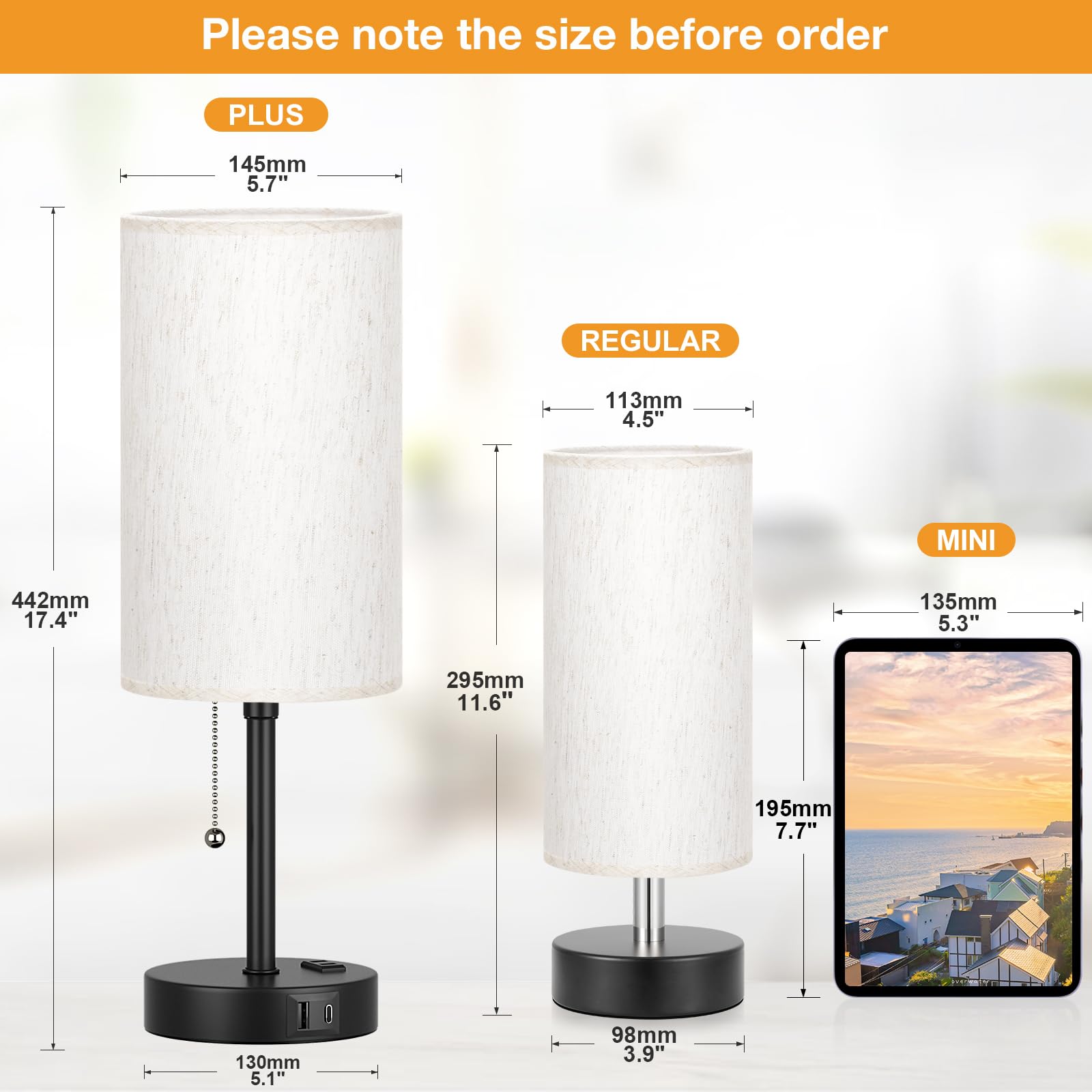 Partageiz Pull Chain Table Lamp For Bedroom - 3 Color Temperatures, Usb A + C Charging, Ac Outlet, 17.4 Inch Tall Bedside Lamp With E26 Led Bulb