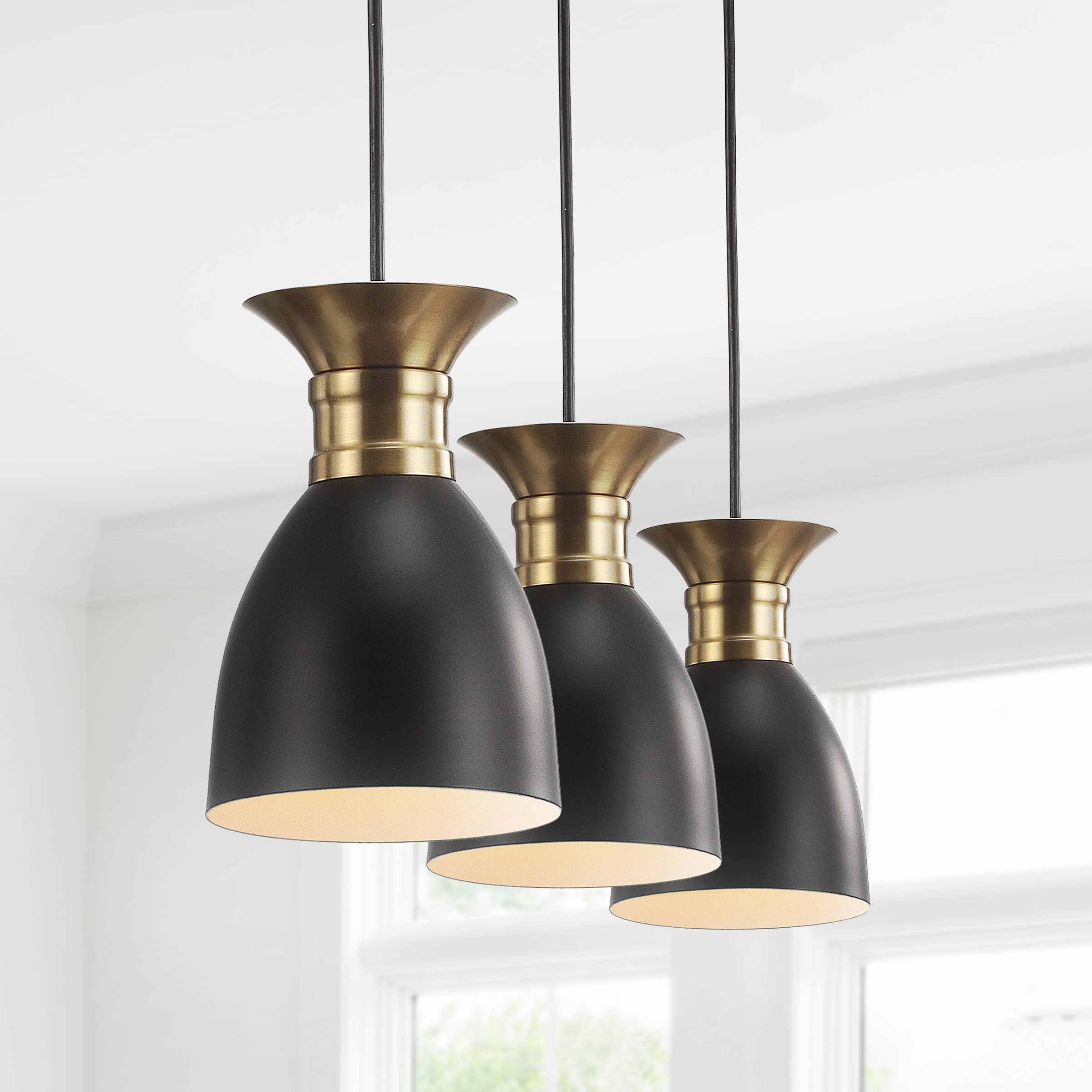 JONATHAN Y Edison 3-Light Metal Pendant Light, 33.25in, Dimmable, Black/Brass Gold, Model JYL6138A