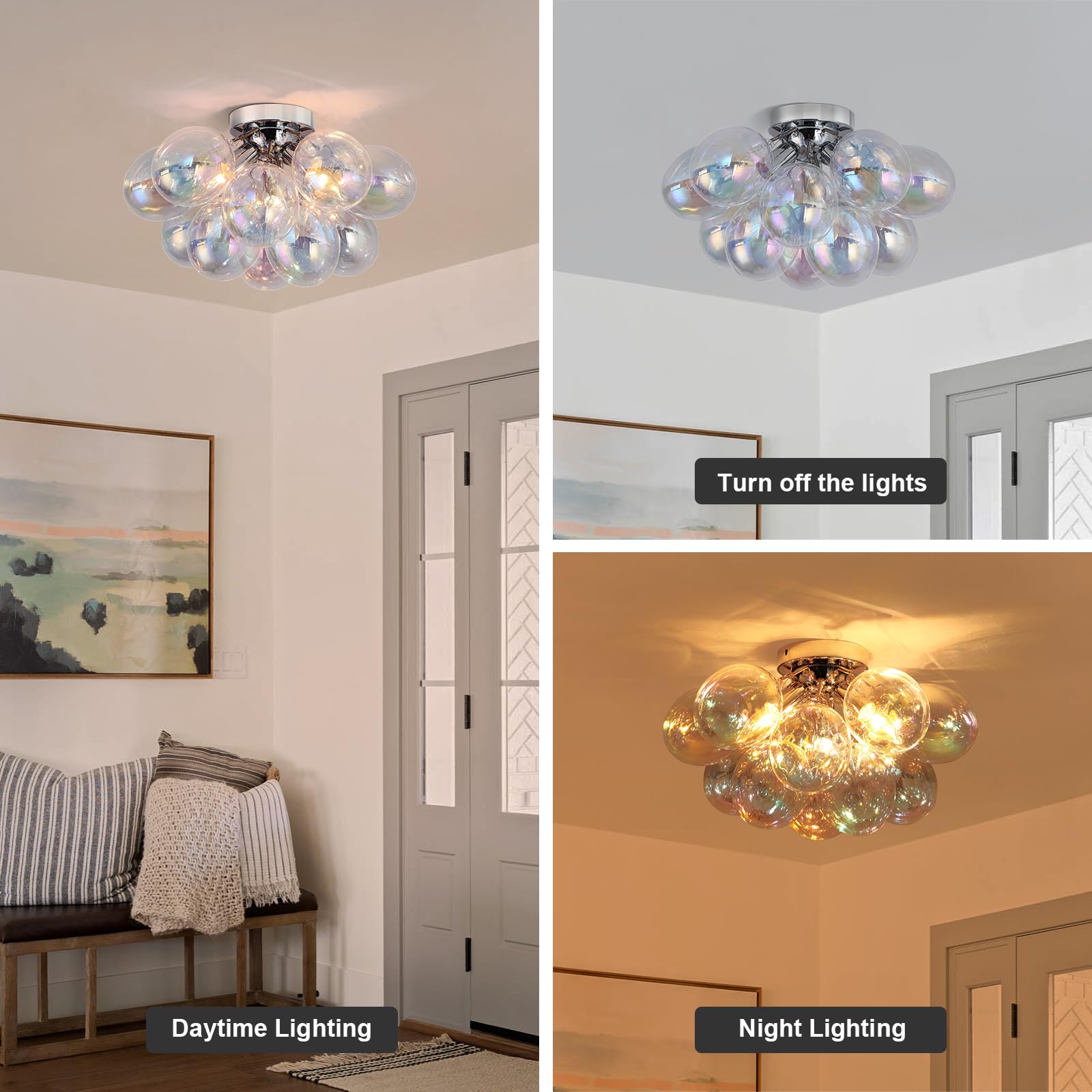Goyeel Glass Bubble Chandelier Lighting Colorful Bedroom Ceiling Light Chandelier Modern Mid Century Light Fixtures Ceiling Mount Flush Mounts With 13 Globe For Kid Room Girls Room Foyer Living Room