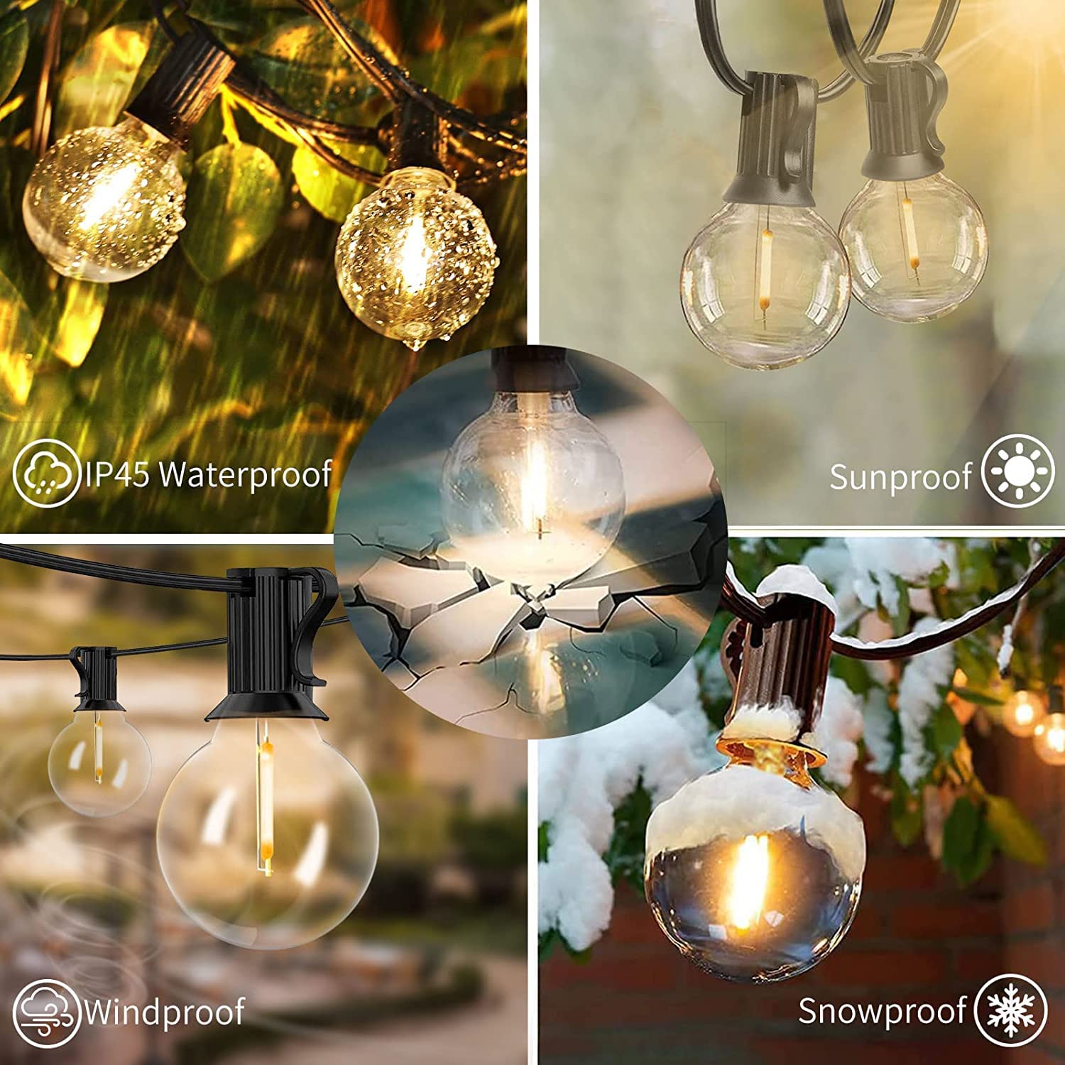 Svater Outdoor String Lights, Waterproof LED Patio Lights, 100 FT with 52 Shatterproof G40 Bulbs, Dimmable, Warm White 2700K, Black