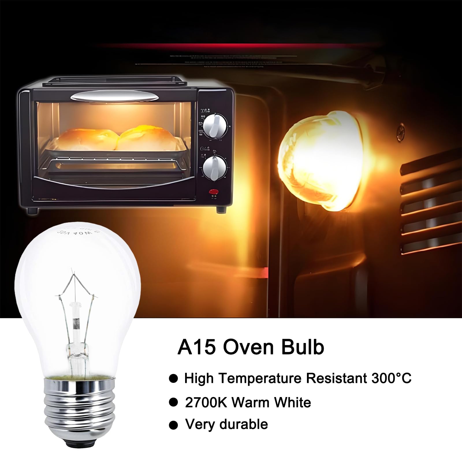 Qykavm Oven Light Bulb A15 40W Appliance Light Bulbs For Ovens/Microwaves/Range Hood/Refrigerator,High Temperature Resistance 30
