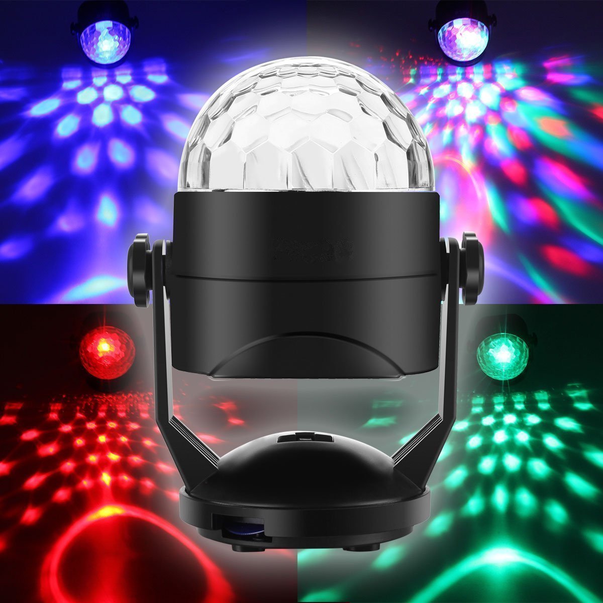ENUOLI Sound Activated Party Lights for Outdoor Indoor Battery Powered/USB Plug In Portable 7 Color RBG Rotating Disco Ball Stro