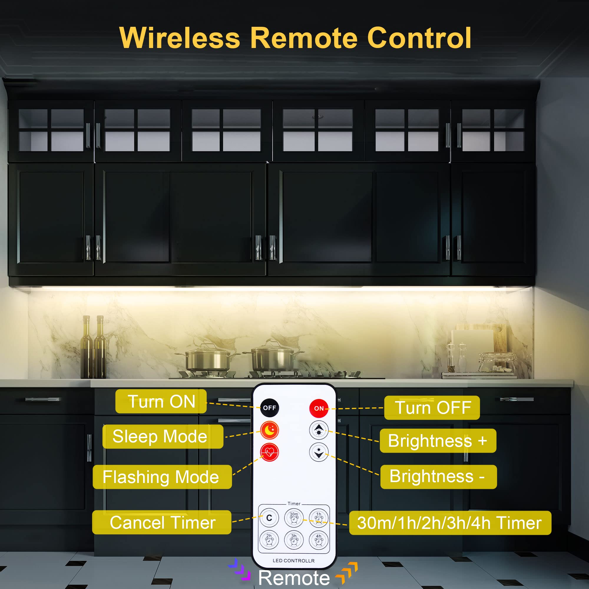 Lafulit 10 Pcs Under Cabinet Lights Kit, Stick On Lights, Flexible Led Strip Lights With Remote And Power Adapter, For Kitchen C