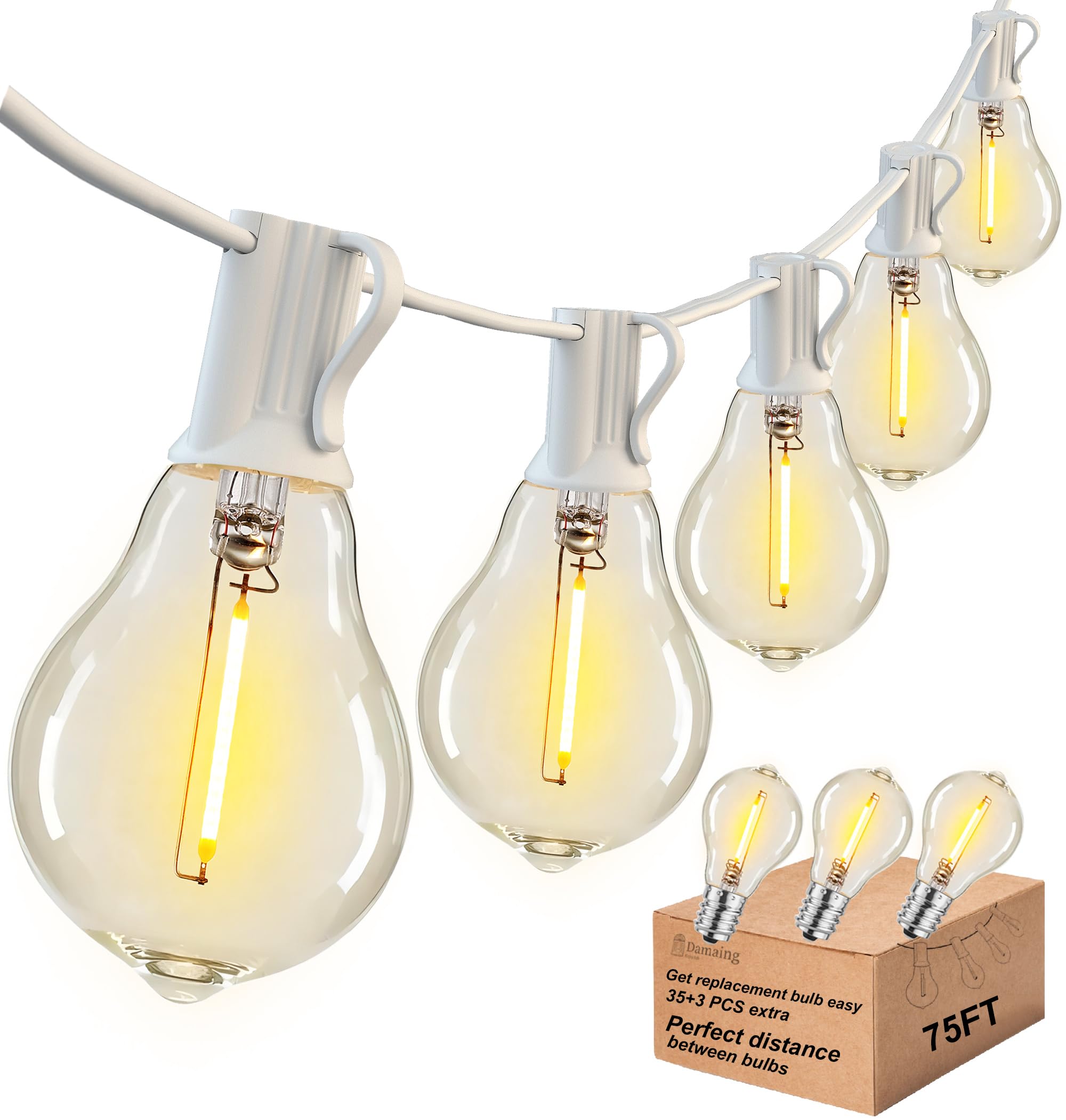 DAMAING Outdoor String Lights 75FT Waterproof Patio Lights with 38 Shatterproof Dimmable Edison LED Bulbs,Connectable Outdoor Li