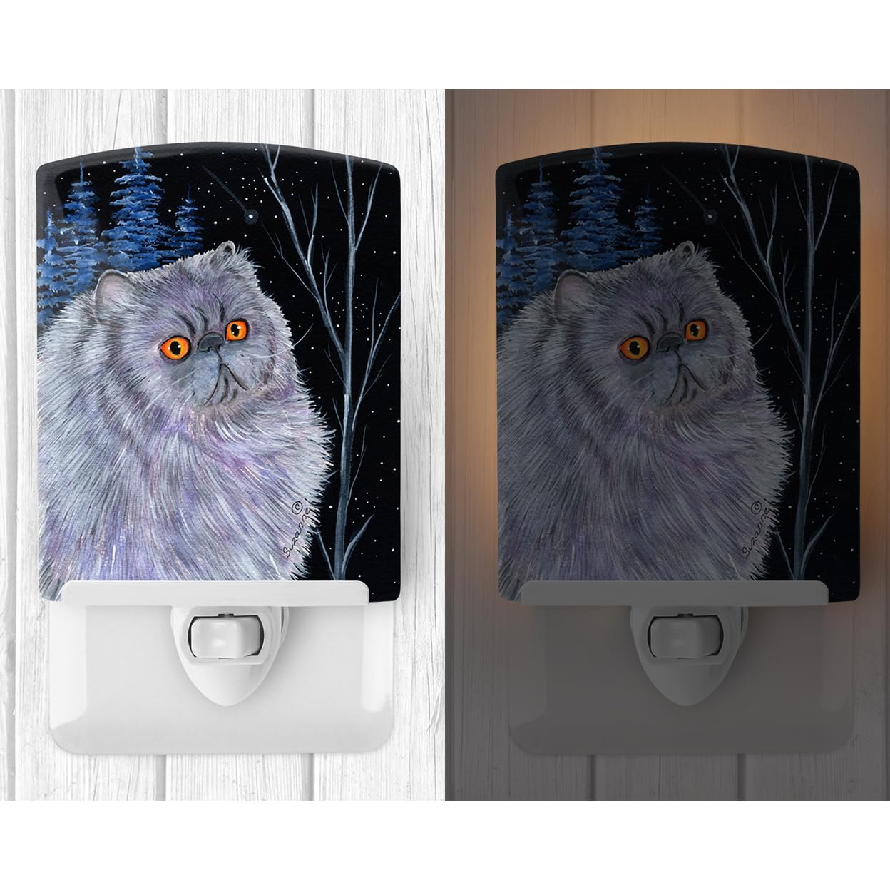 Carolines Treasures Night Light, Starry Cat-Persian, Ceramic, 6x4, Multicolor, Model SS8402CNL