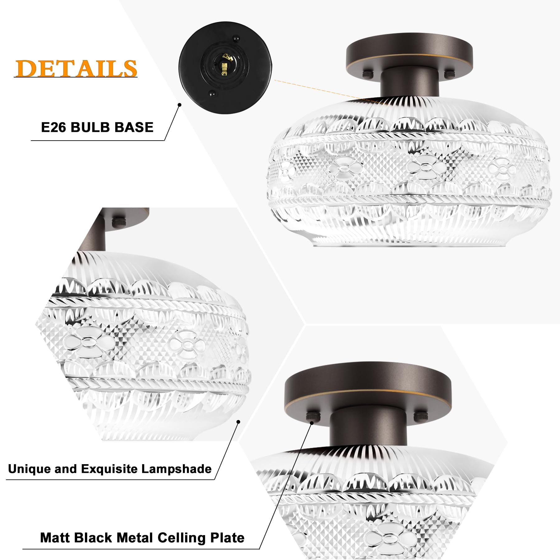 Semi Flush Mount Ceiling Light Fixture Bronze(Gold Trim), Close To Light Fixture Ceiling Light, Kitchen Lighting Fixtures Ceilin