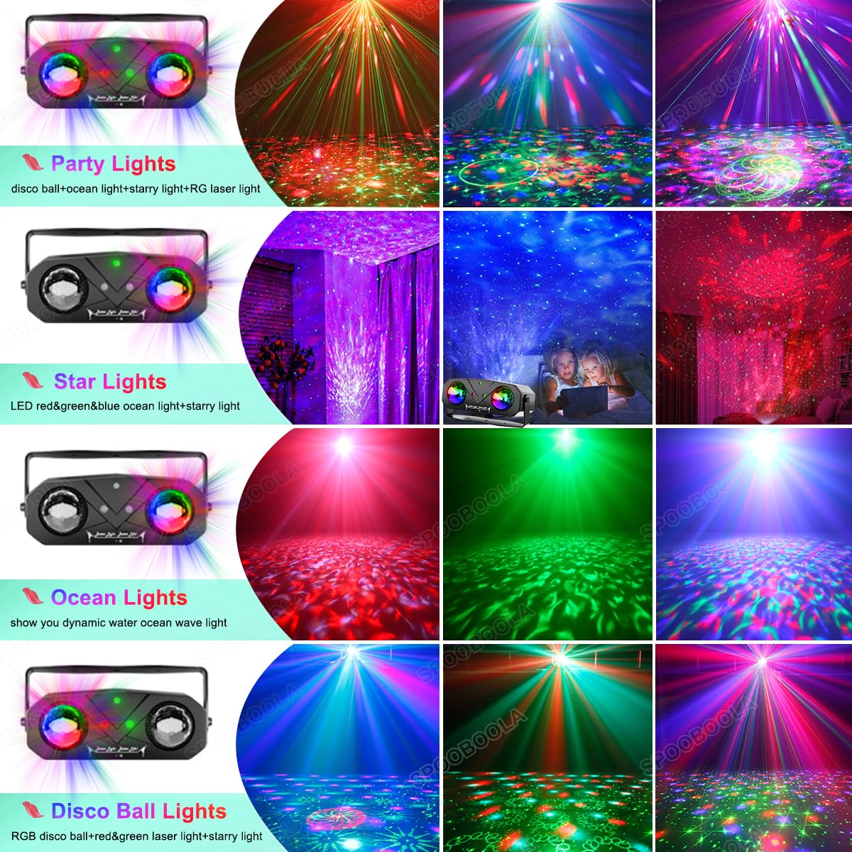 Party Light Disco Ball Light Dj Light Disco Light Ocean Light Star Light Projector Dance Light Sound Activated With Remote Contr