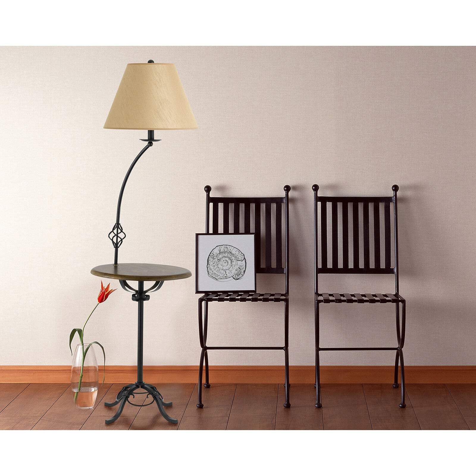 HomeRoots Tray Table Floor Lamp with Brown Empire Shade, 62 in., Black
