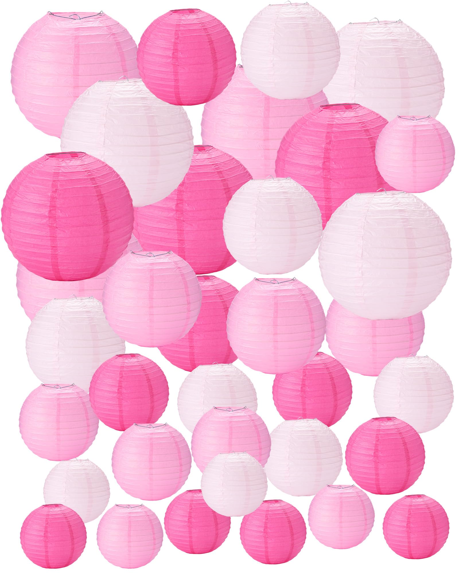 Treela 48 Pcs Paper Lanterns Party Decorations Chinese Round Paper Lanterns 4/6/8/10 Inch Asian Hanging Lamps Decorative For Bir