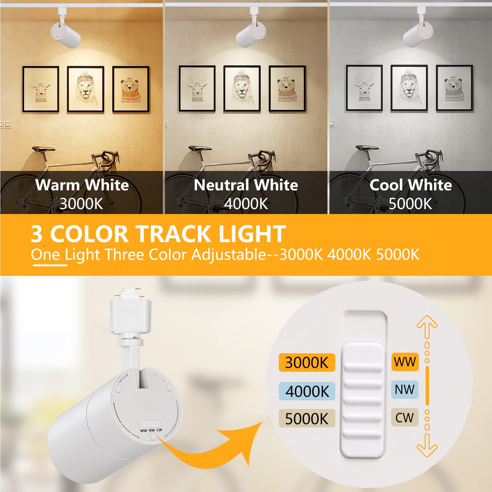 Vanoopee 20W Dimmable Led Track Lighting Heads, 4 Pack, White, Cri90+, No Flicker