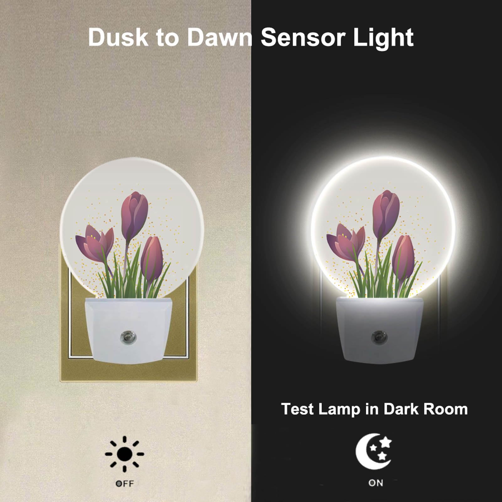 Uanvaha Tulip Night Light Purple Flower Tulips Floral Led Dusk To Dawn Night Lamp Auto Sensor For Bedroom Bathroom Hallway Livin