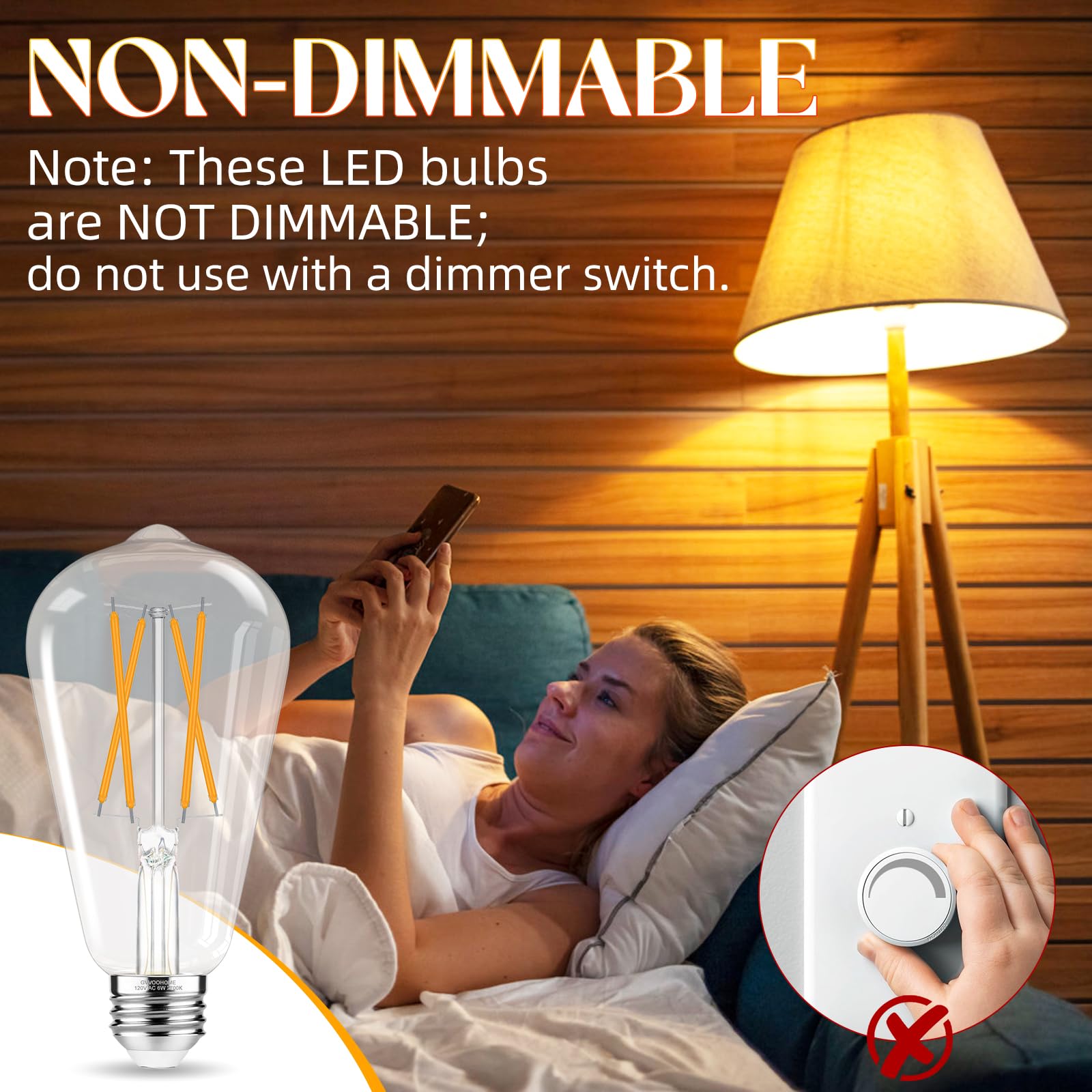 Gvvoohome Edison Bulbs, E26 Led Bulb 60 Watt Non-Dimmable, Soft White 2700K, St58 Vintage Light Bulbs, 90+ Cri, 6W 600Lm, E26 Me
