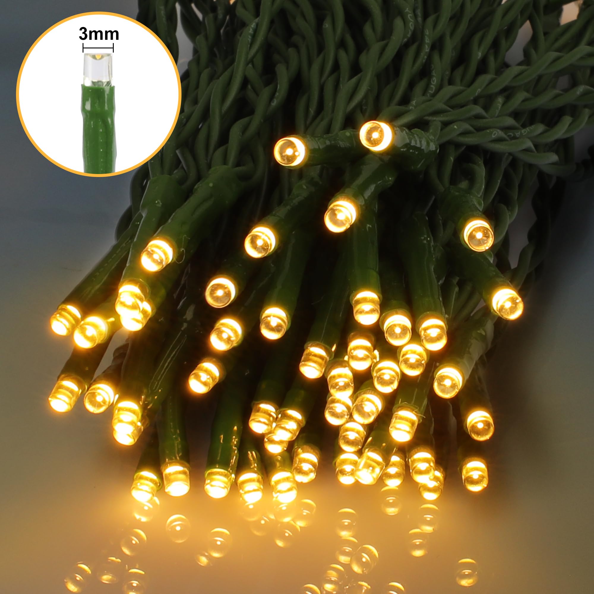 LOENDE Battery Operated Christmas Lights 33FT 100 LED Warm White, 8 Modes, Auto Timer, Indoor/Outdoor, Model CX-36V-5000LHWW