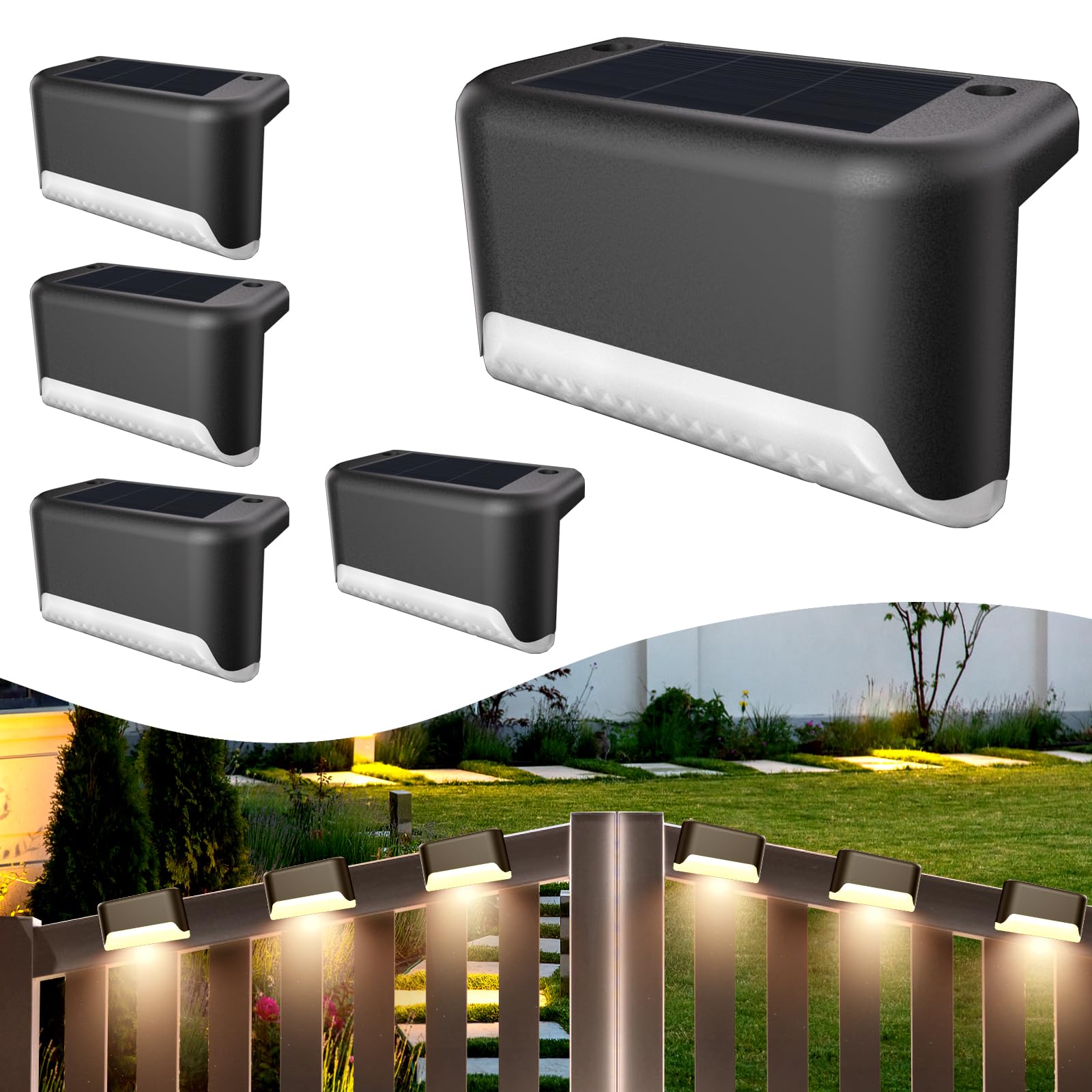 BKBB PPBB Solar Deck Lights Outdoor, 4Pcs Solar Step Lights, Waterproof LED Solar Lights for Outdoor Stairs, Step, Fence, Yard, 