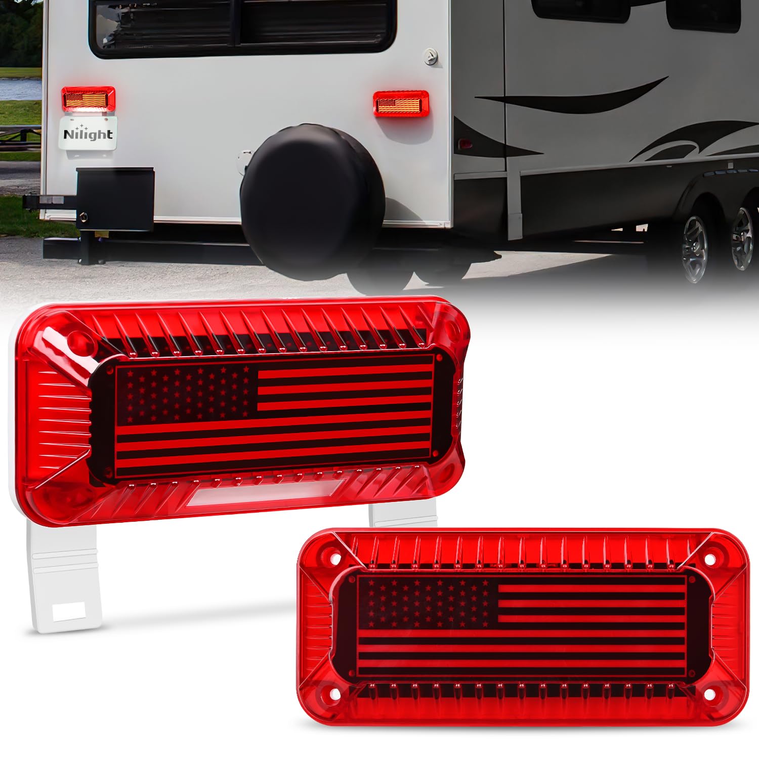 Nilight RV Tail Light 72 LED - Waterproof Stop Brake Turn Signal Lights - Model TL-195 - Red for Caravan Camper Van