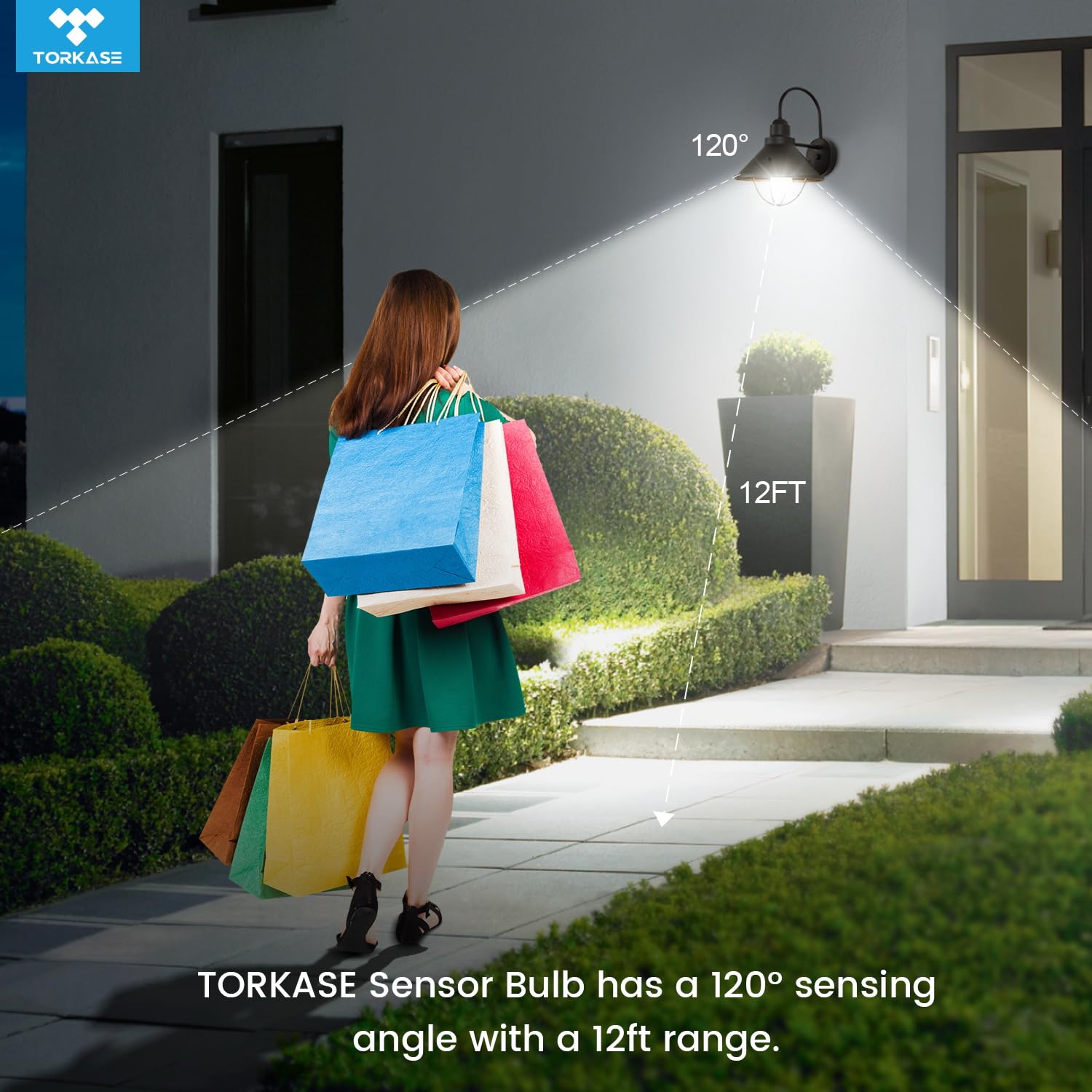 Torkase Motion Sensor Light Bulbs, 13W (100W Equivalent), Daylight 5000K, 3 Pack, Indoor/Outdoor Security Lighting