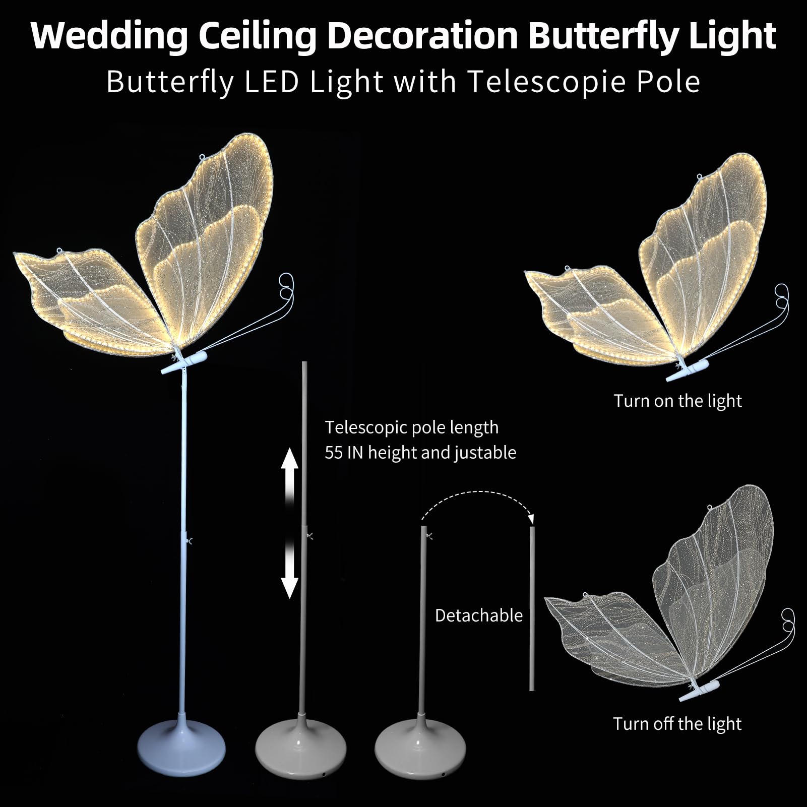 ECGOIOE Wedding Butterfly Floor Lamp, Iron, 80CM/31.5IN, Warm Color, Creative Hanging Decoration for Events