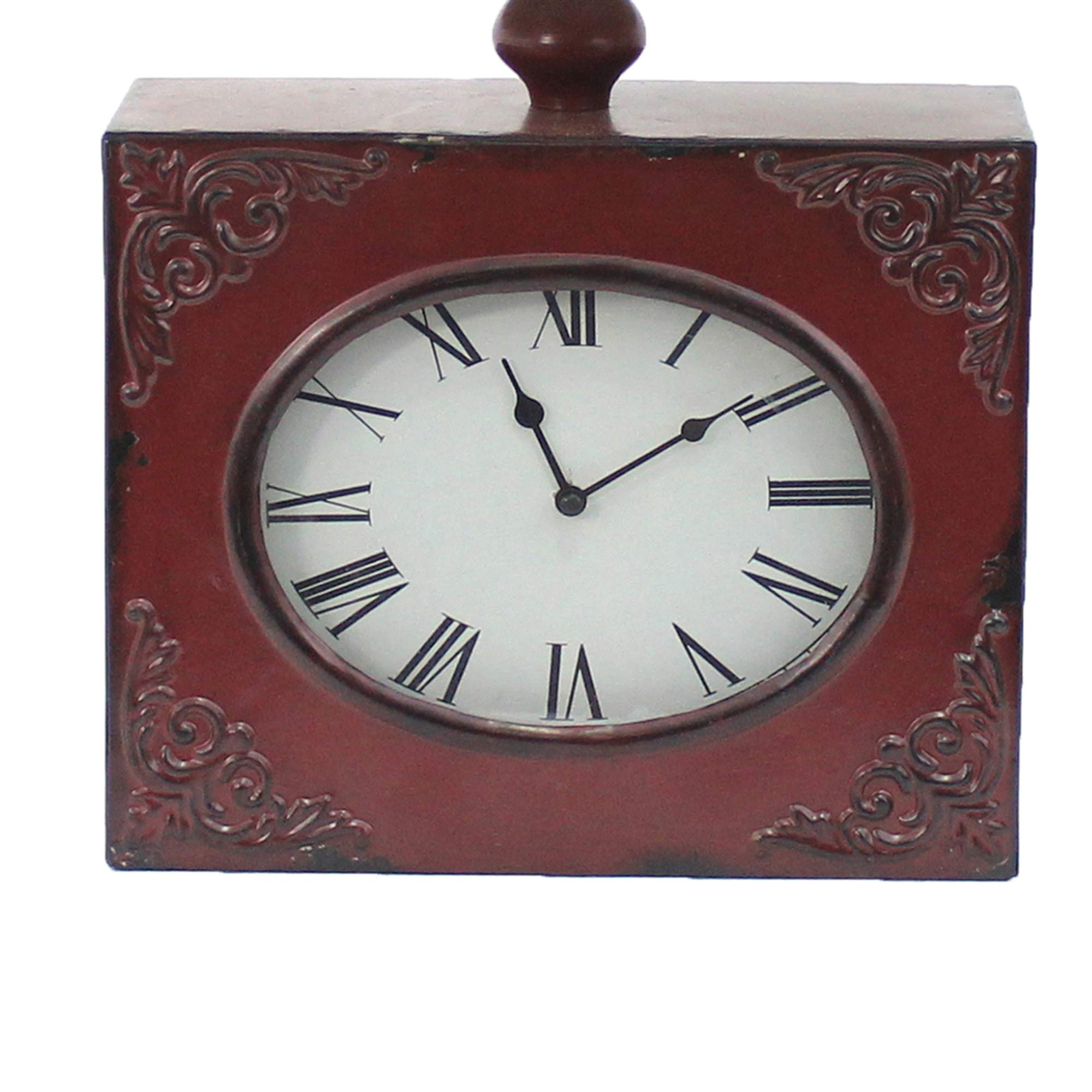 Benjara Bm217249 Clock Design Metal Table Lamp With Tapered Shade Red & Beige - 22 X 7 X 4.75 In.