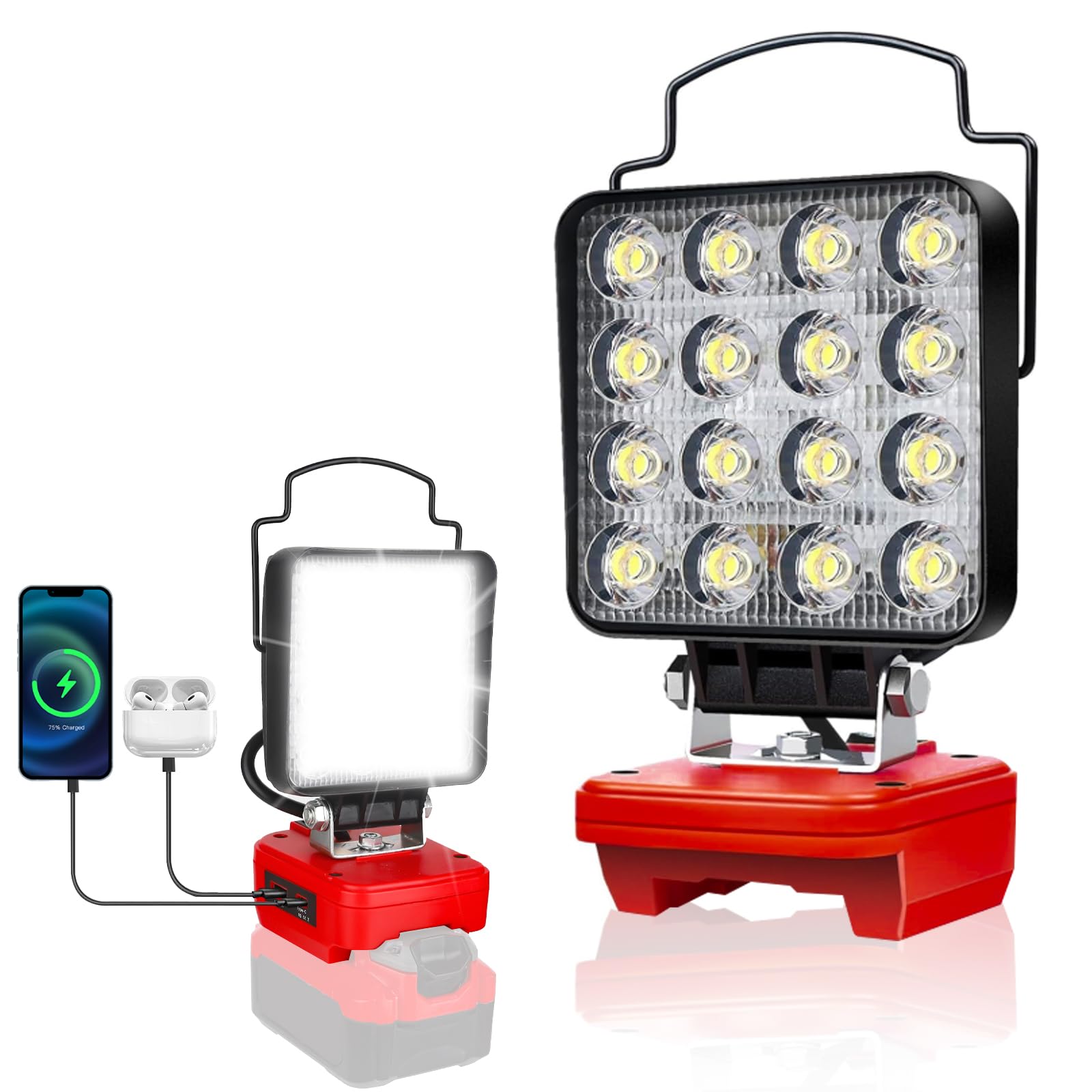 Cordless LED Flashlight for Craftsman V20 Battery, 48W LED Work Light with USB-A&Type C Ports for Jobsite, Car Repairing, Campin