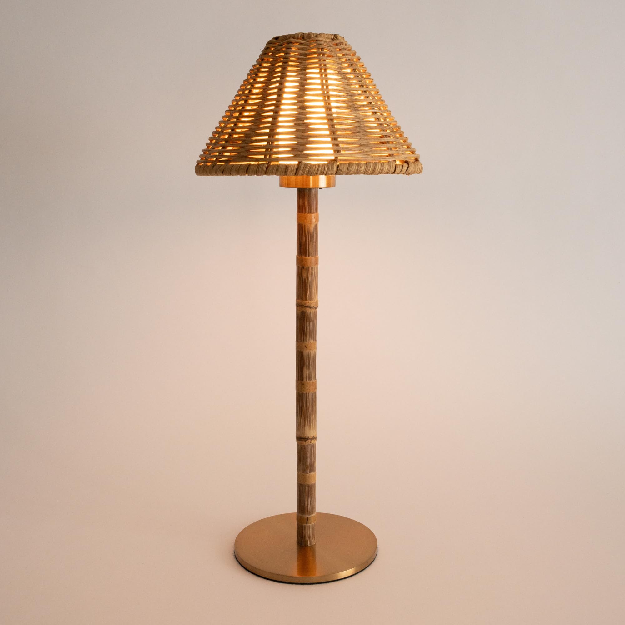 LUXELYKOS Bamboo Cordless LED Table Lamp, Rechargeable Battery, 24-Hour Use, Dimmable Warm Light, Portable Wireless Lamp with Re