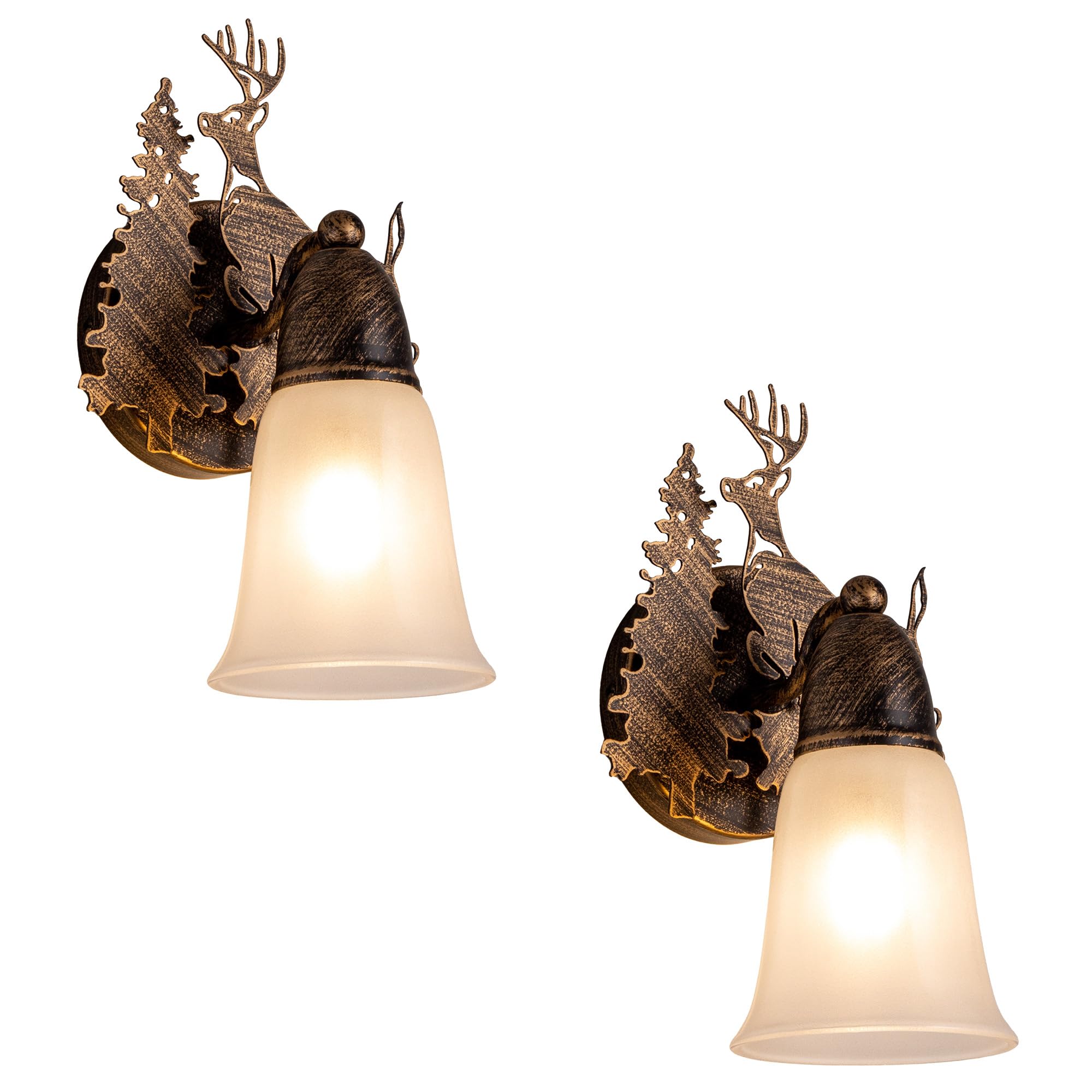 TOCHIC Rustic Wall Sconce 2-Pack, Vintage Farmhouse Wall Light Fixtures, Western Moose Sconces Wall Mounted Bathroom Vanity Ligh
