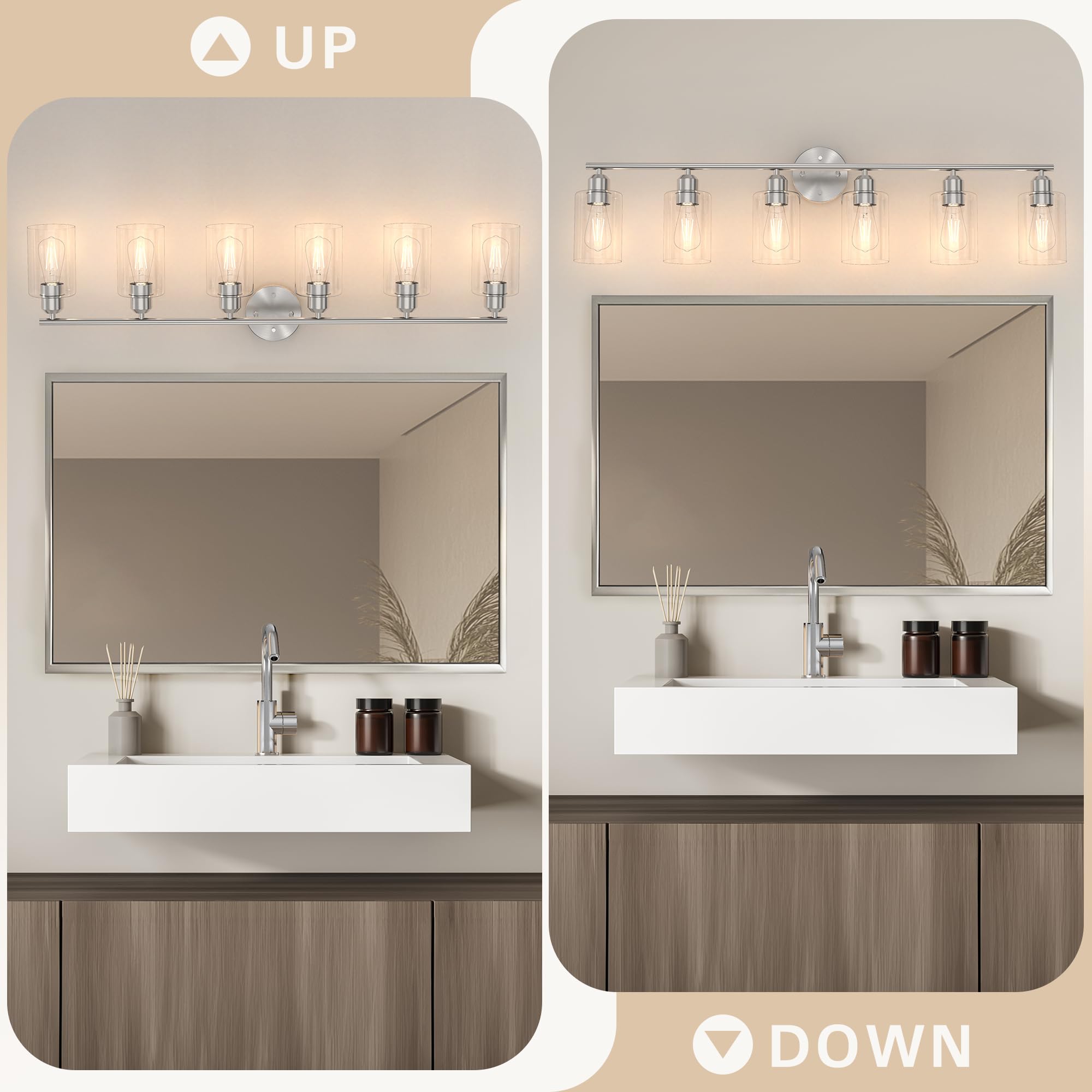Espird Bathroom Vanity Light Fixtures, 6 Lights, Brushed Nickel, UL Certified, Modern Wall Lighting, Model L01-6-NL