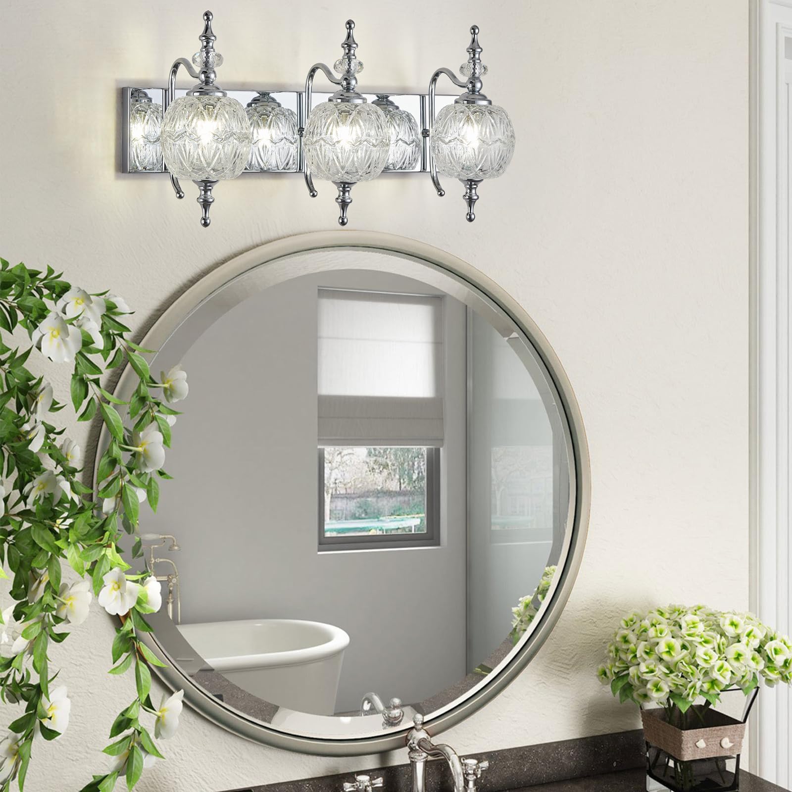 Tlolgt Modern Crystal Bathroom Vanity Lights Fixtures Over Mirror Chrome 3 Light Vanity Lights For Bathroom Bedroom Sconces Wall